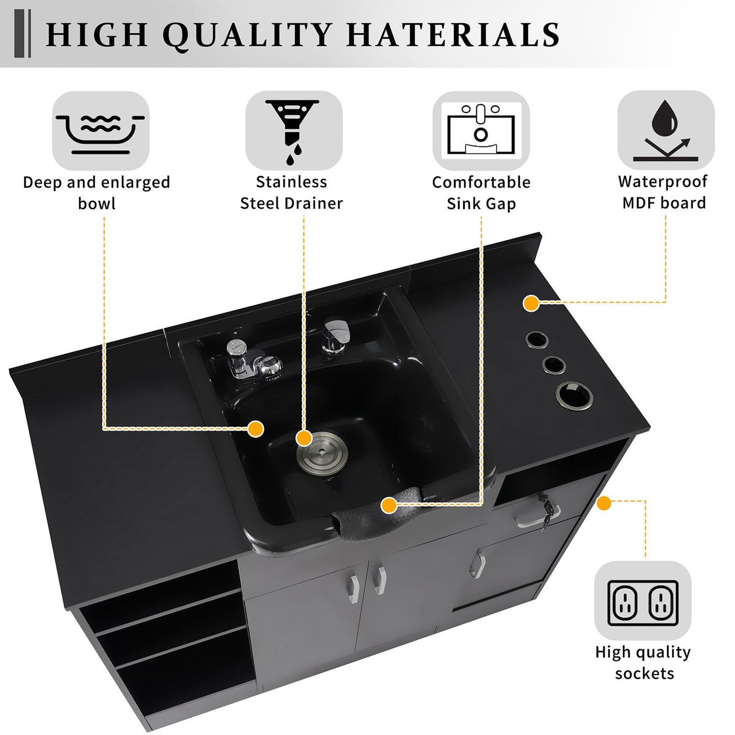 Shampoo Bowl with Cabinet, Shampoo Barber Backwash with Charging Station, Drawers, Storage Cabinet, Faucet Sprayer & Shampoo Bowl, Shampoo Cabinetry Hair Wash Sink for Beauty Spa Barber