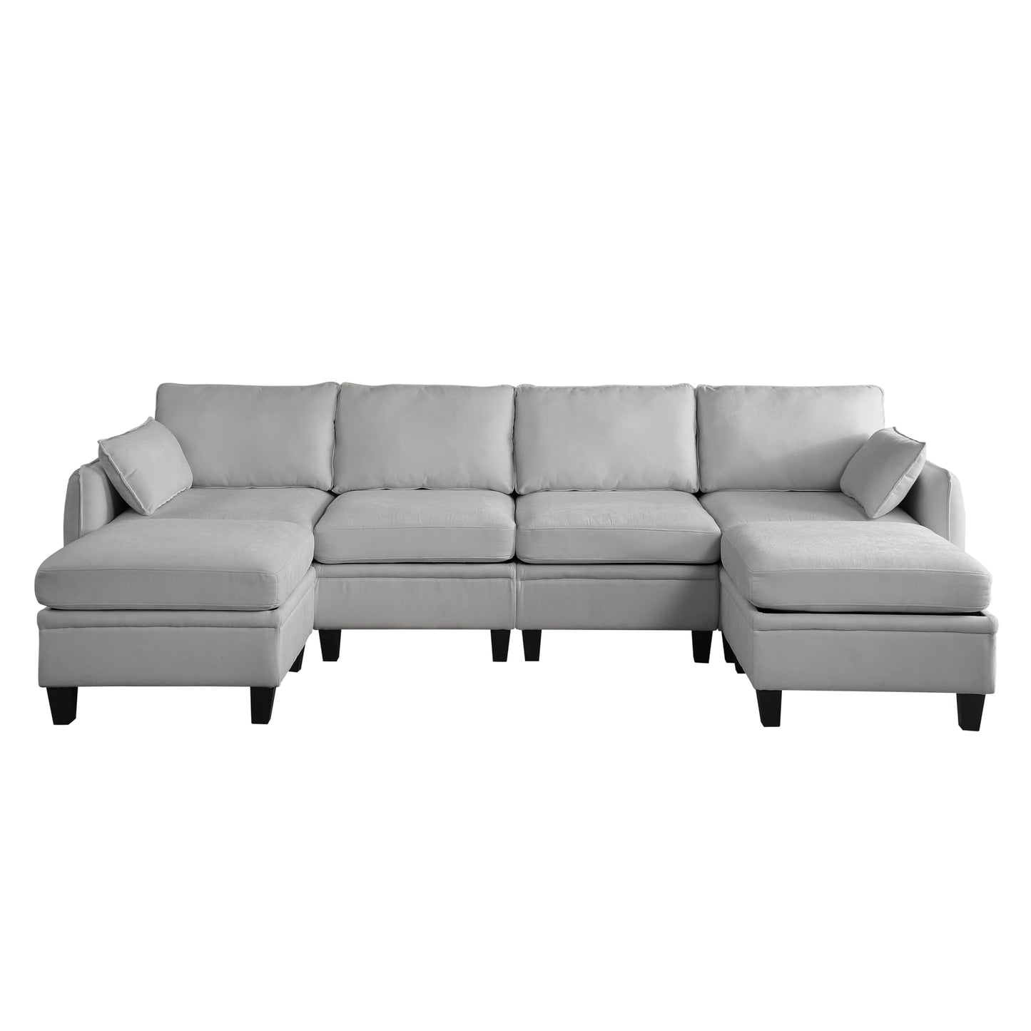 KEIKI 109 Inch Chenille Sectional Sofa Set, Modern U-Shaped Sleeper Cloud Couch with Storage Pockets & Ottoman, 6-Seater Modular Sofa Couches Bed for Apartment Living Room Lounge, Easy Assembly, Grey