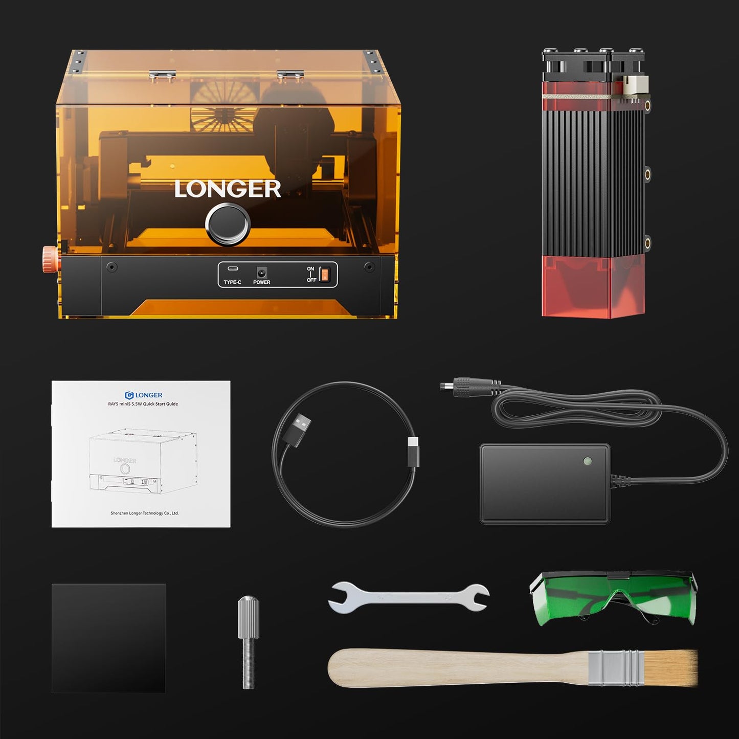 Longer RAY5 miniS 2500mW Laser Engraver with Enclosure,Pre-Assemble, 12,000mm/min engraving speed, Built-in Wi-Fi, APP Control, Safety Protection
