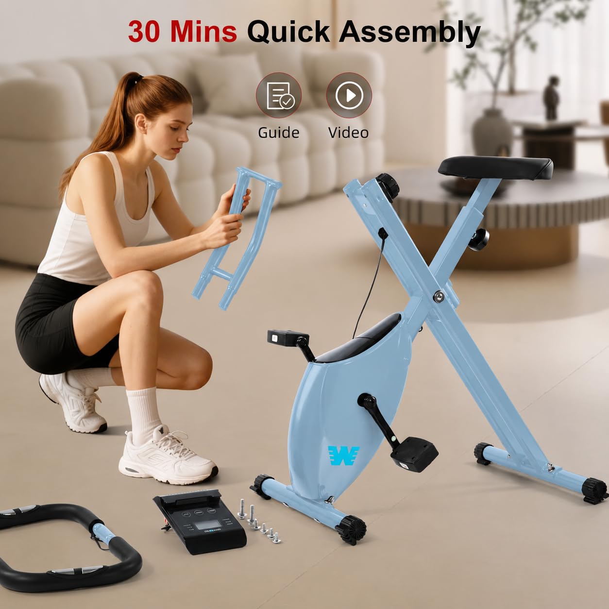 BARWING Folding Exercise Bike Stationary Bikes for Home，3 in 1Exercise Bikes for Seniors, Indoor Workout Bike Cycling Bike with 16-Level Adjustable Resistance,330LB Capacity(Grey)