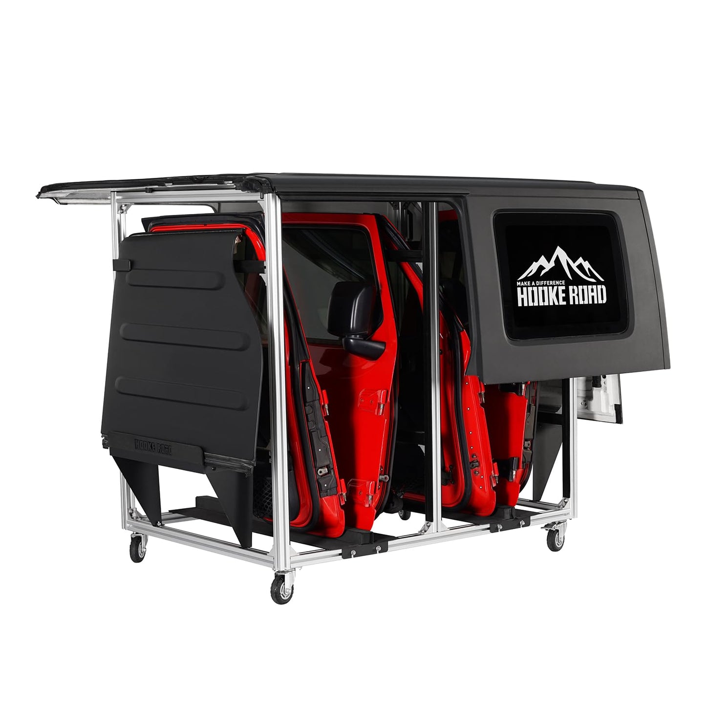 Hooke Road Doors and Hardtop Holder Movable Cart Storage Rack for 1997-2026 Jeep Wrangler TJ JK JL Gladiator JT & 2021-2026 Ford Bronco (2/4 Doors Hardtop Only)