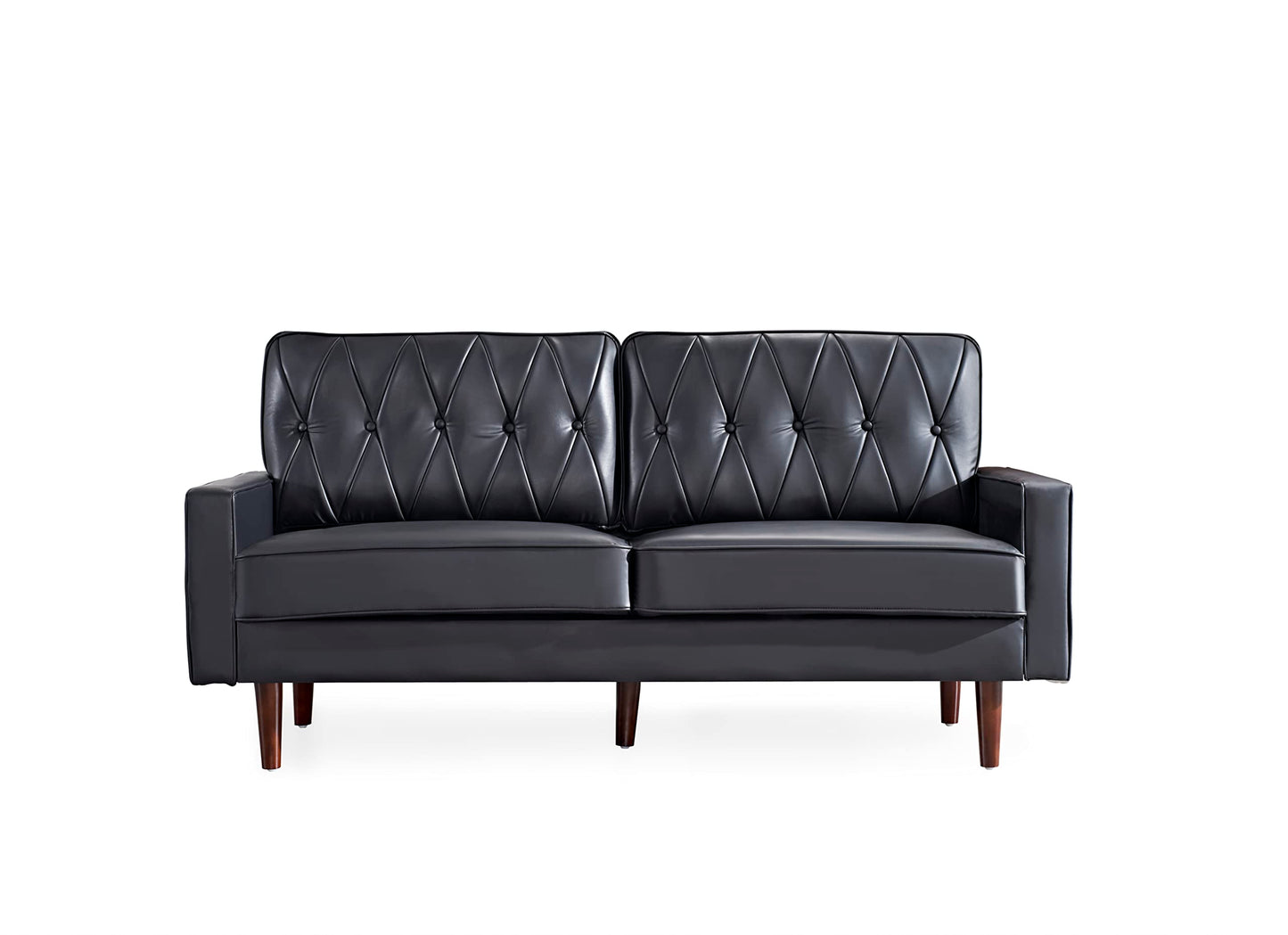 Container Furniture Modern Style Faux Leather Sofa with Elegant Round Tapered Legs and Button Tufted Backrest Perfect for Living Room, Bedroom or Home Office, 69.3’’ Wide, Black