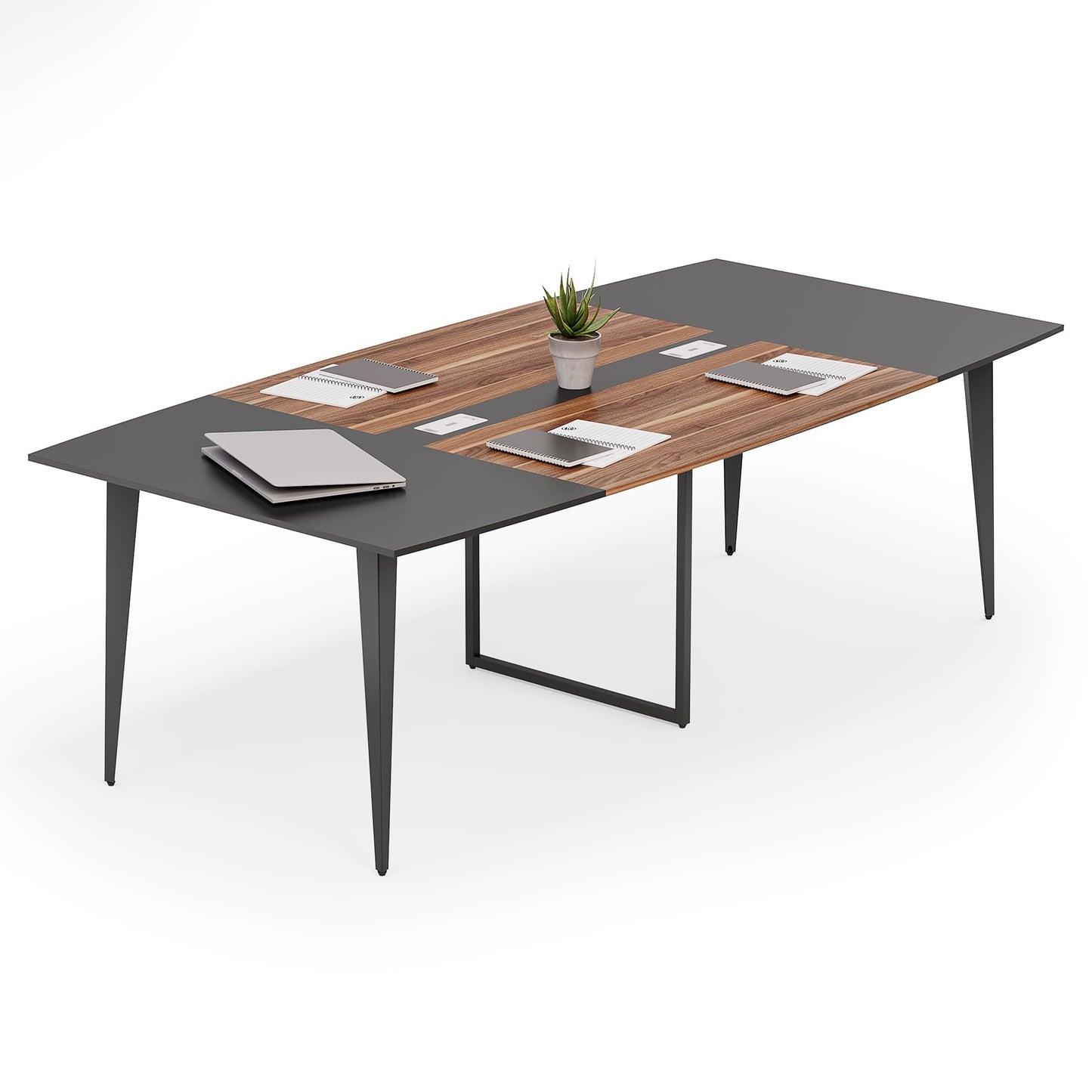 LITTLE TREE 8FT Conference Room Table, 94.48L x 47.21W x 29.52H Boat Shaped Meeting Table, Dark Walnut