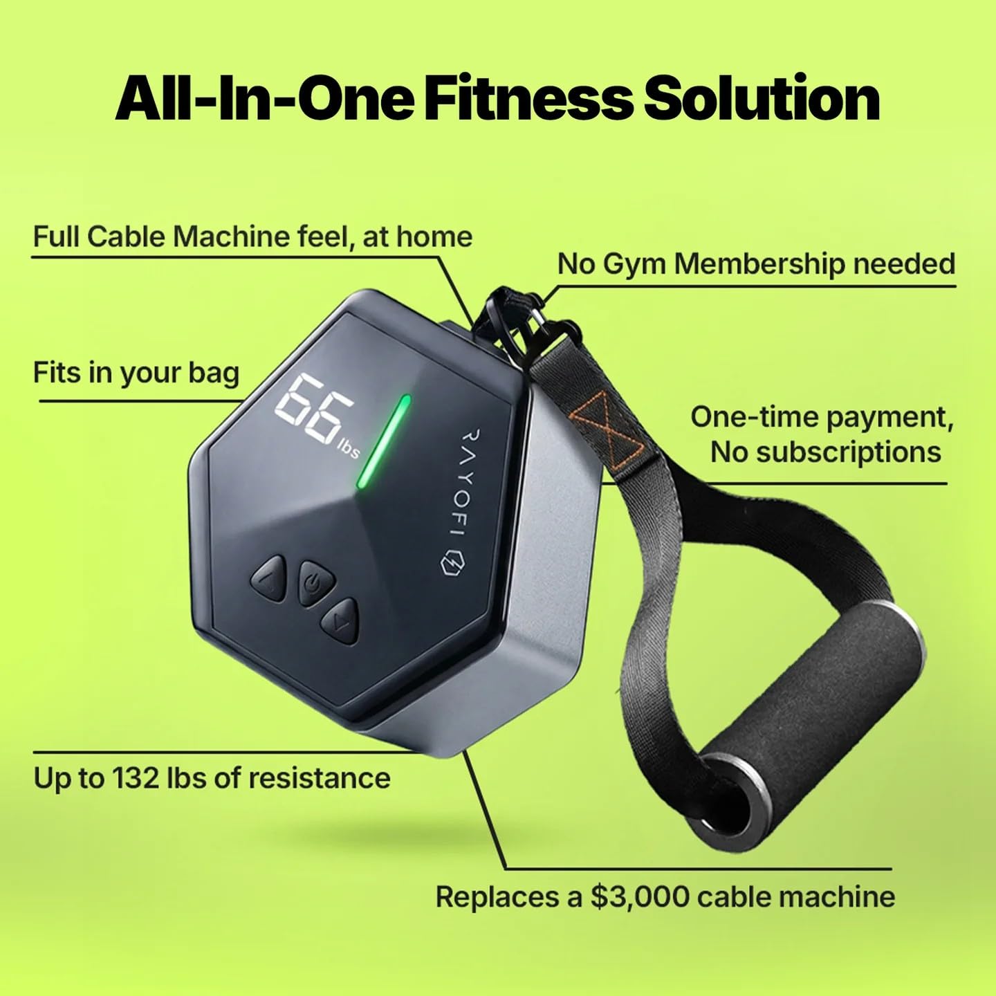 Rayofi Go-Tone Portable Gym Machine, Smart LCD Display, 0.7 kg, 3-30 kg Adjustable Resistance, USB-C Rechargeable (White)