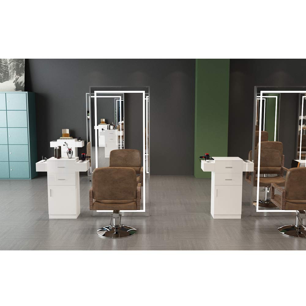 White Salon Cabinet, Storage Cabinet & Drawers, Stylist Barbershop Salon Locker Trolley Stations Beauty Salon Equipment, Portable Organizer Station for Barbershop Beauty Spa