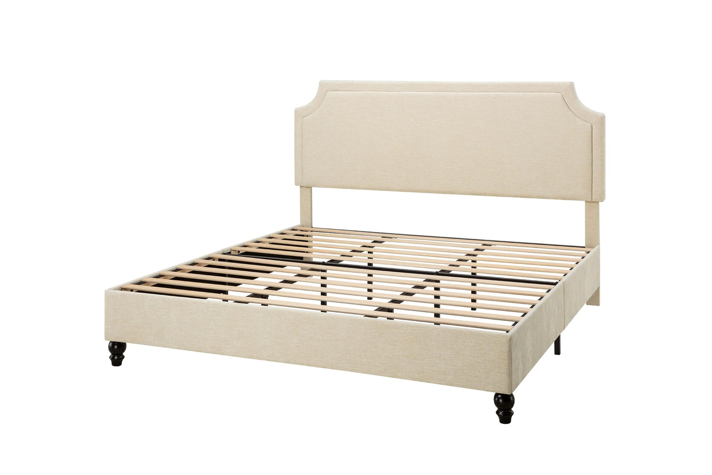 SHA CERLIN King Size Upholstered Platform Bed Frame, 50.6"-54.5" Tall Adjustable Minimalist Chenille Headboard, Strong Support, Noise-Free, No Box Spring Required, Beige