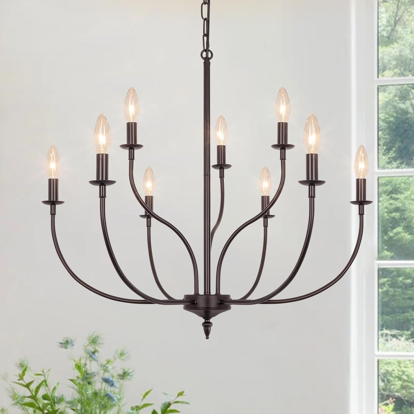 Rviezza 9-Light Farmhouse Chandelier, Oil-Rubbed Bronze, Metal, 2-Tier Design for Dining Room, Living Room, Kitchen