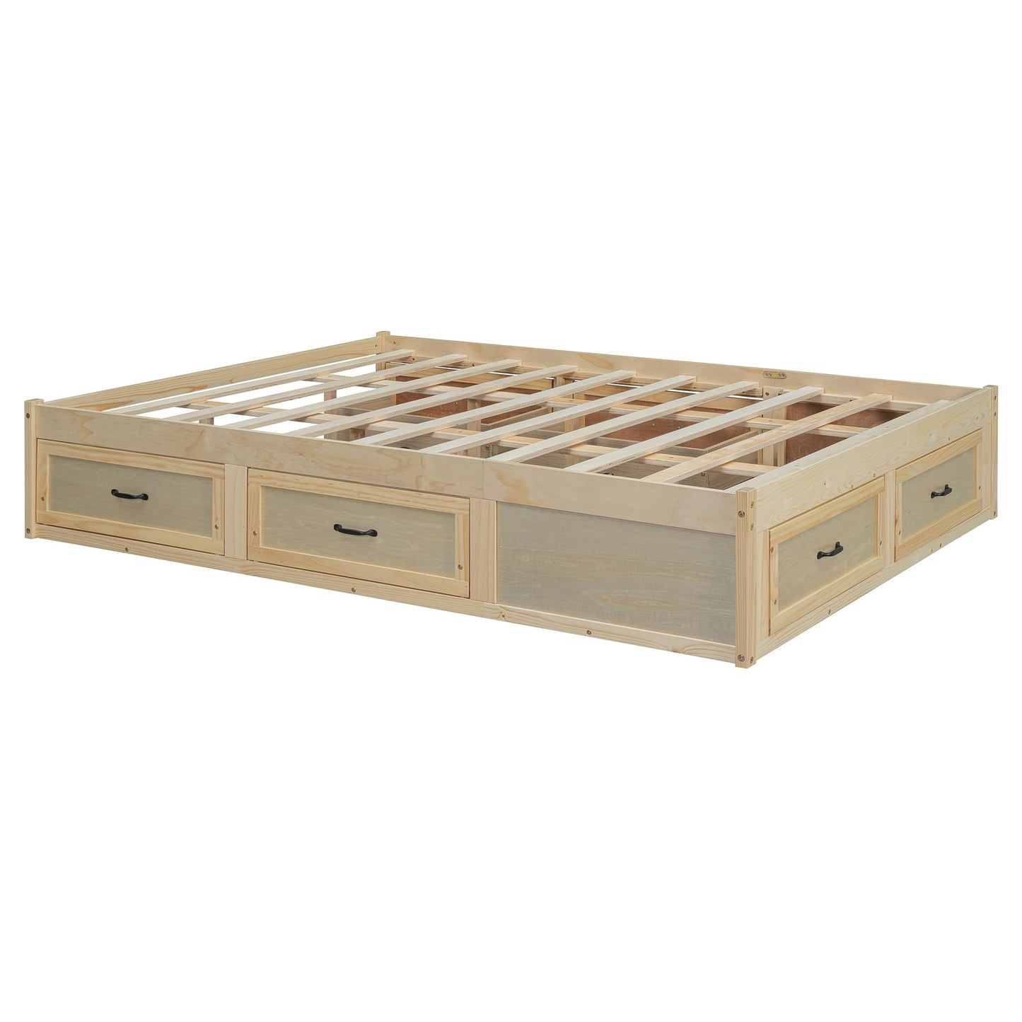 Ball & Cast Queen Size Bed Frame,Wooden Platform Bed with 6 Storage Drawers and Solid Wood Slats Support,No Box Spring Needed,Easy Assembly,Antique Natural