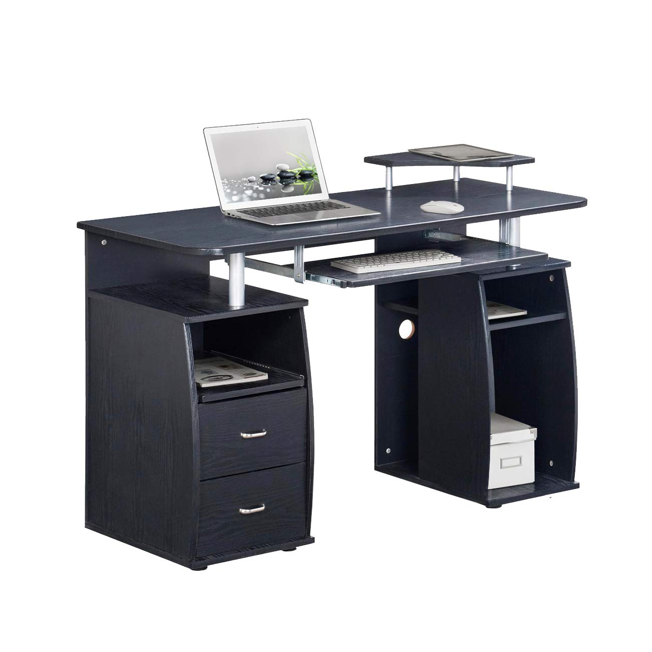 Techni Mobili 47" W Computer Desk with Drawers and Storage, Office Desk with Printer Shelf, Pull Out Shelf and Keyboard Tray, Computer Workstation, Espresso Brown