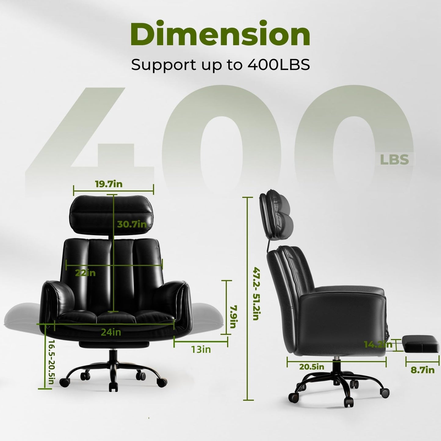 HOMRELEXA Criss Cross Office Chair with Armrests & Wheels, Comfy Big and Tall Chair, Ergonomic Executive Gaming Computer Chairs with Foot Rest, PU Leather Wide Seat Reclining Desk Chair, Black
