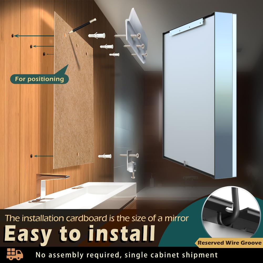 KWW LED Lighted Bathroom Medicine Cabinet with Sockets & USBs, Defogger, Dimmable, 3 Color Light Makeup Mirror, Easy to Install, Wall Mounted Cabinet (2 door-31 * 34)