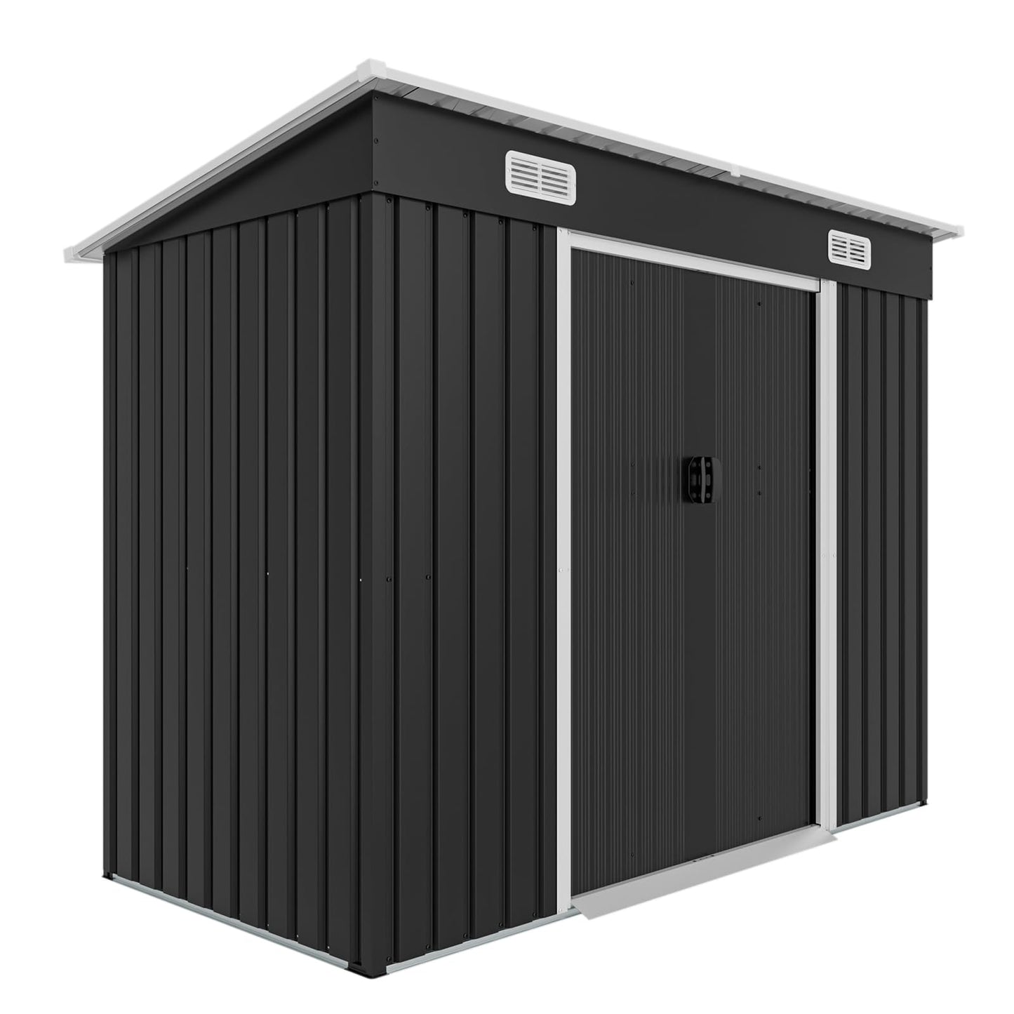 8x4 FT Galvanized Steel Outdoor Storage Shed with Sliding Lockable Double Doors, Sloped Roof, Ventilation Vents, Anchor Kit, Floorless Metal Garden Storage Building for Tools, Bicycles,Lawn Equipment