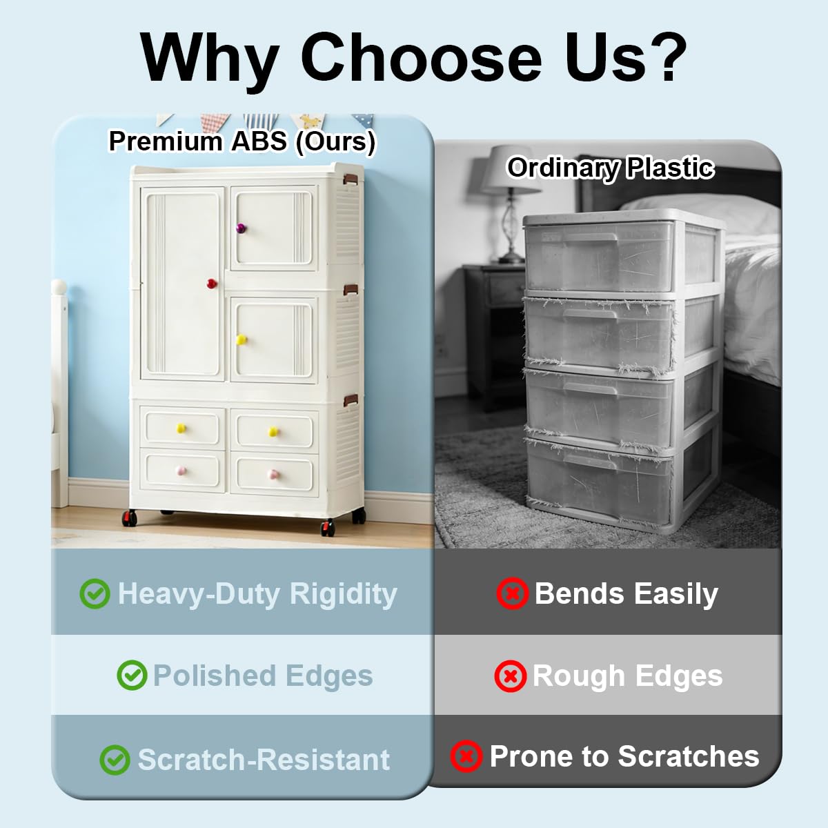FoldTrend Foldable Storage Cabinet with Wheels & Lids, Highly Impact-Resistant ABS, Large Capacity Storage Cabinet for Home, Apartment, Dorm, Living Room - Easy No-Tool Assembly