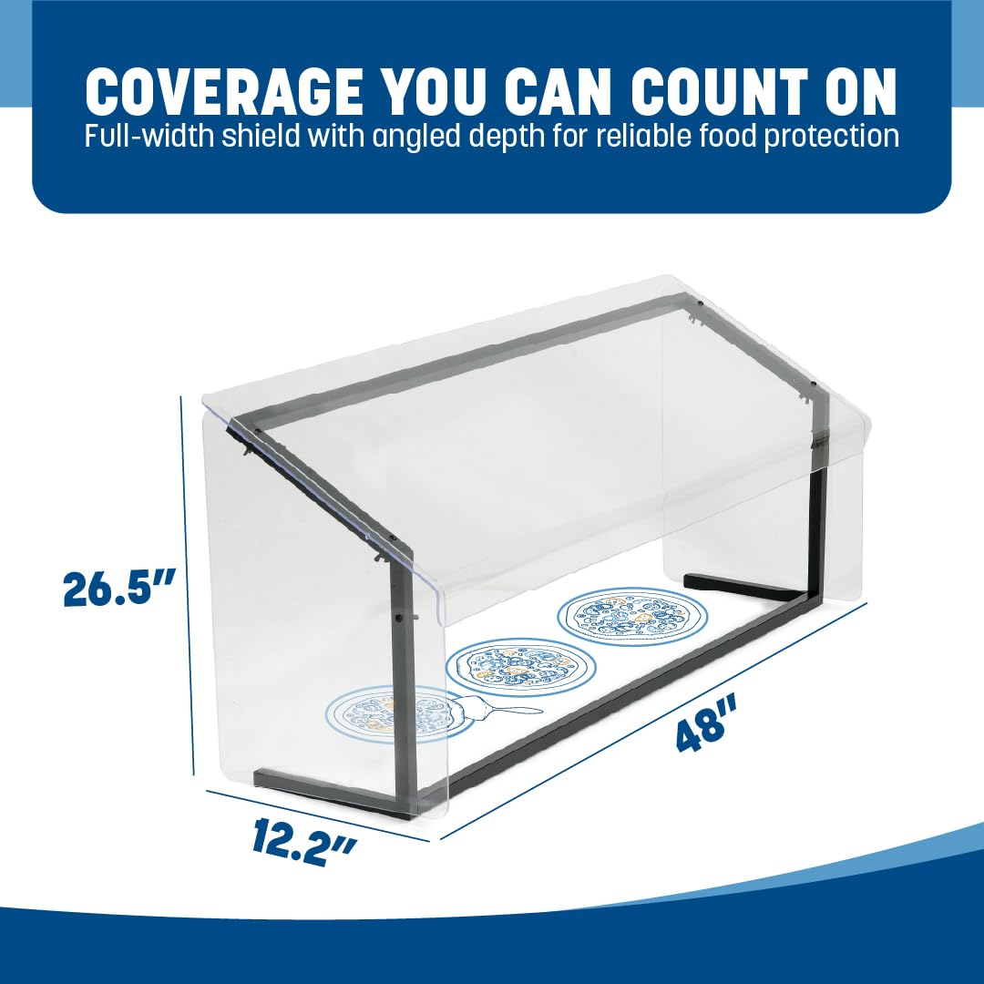 Carlisle FoodService Products Buffet Bar Sneeze Guard with Aluminum Frame for Catering, Buffets, Restaurants, Plastic, 48 x 12.19 x 25.5 Inches, Black