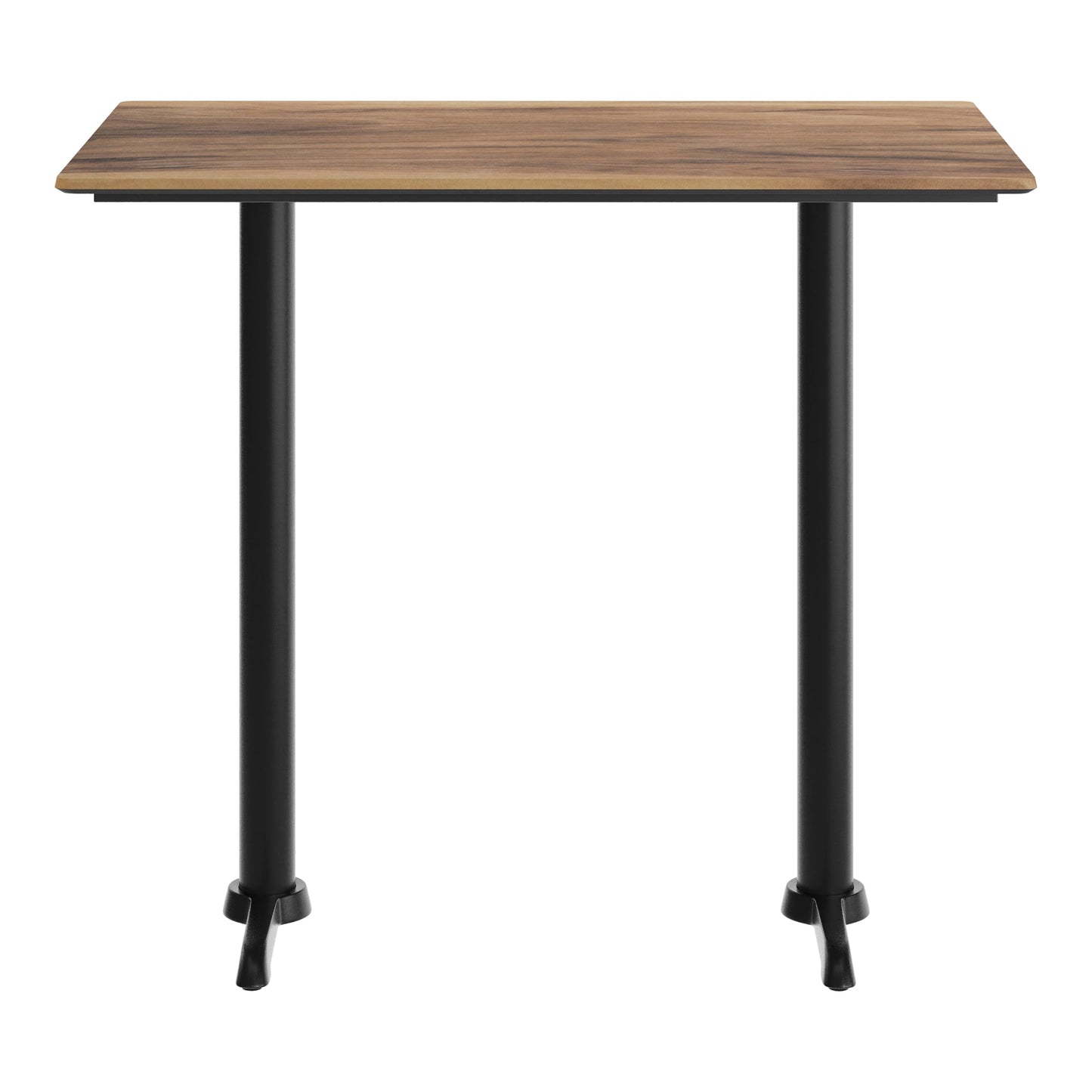 Flash Furniture TopGuard 48" x 30" Indoor Natural Tabletop with Dual 5" x 22" Black Bar Height T-Bases, Seamless TopGuard HPL Top and Edge