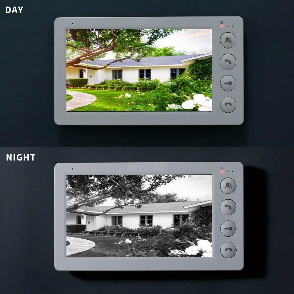 Wired Video Apartment Intercom System,2/3/4/5/6/8/10/12 Units Family 7 inch Monitor Video Door Phone Kit,Indoor Outdoor Video Doorbell,2 Way Audio for Home (1 Doorbell + 4 Monitor)