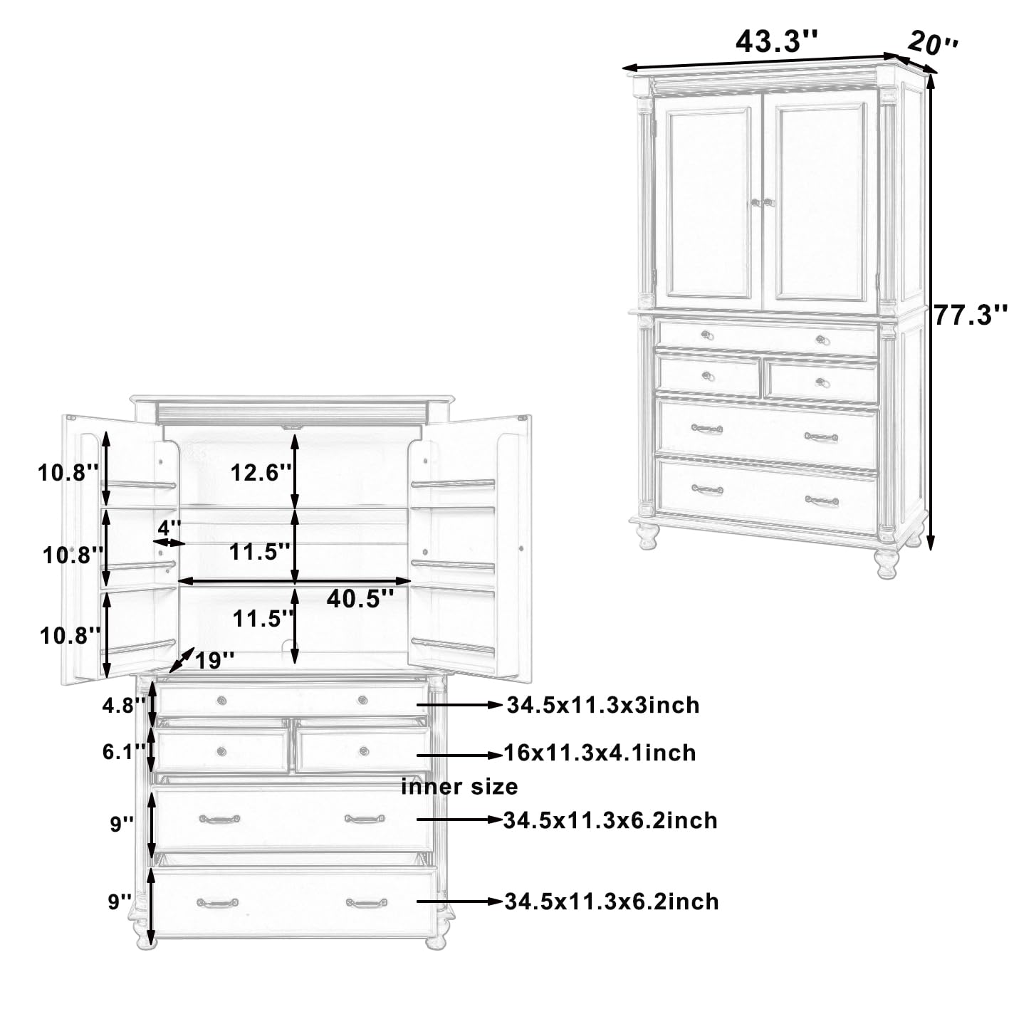 Merax 77" Tall Large Kitchen Pantry Storage Cabinet with 2 Doors & 2 Adjustable Shelves & 5 Drawers & 6 Side Door Shelves, Modern Freestanding Food Pantry for Dining Room, Living Room, White