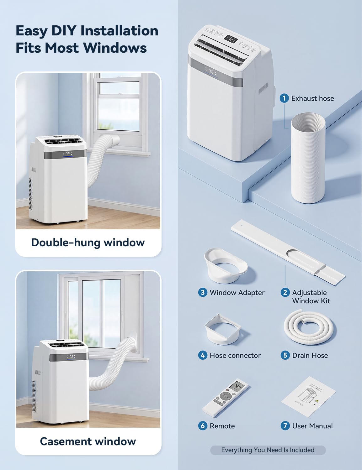 Manastin 14000 BTU Portable Air Conditioner, Fast Cooling AC for Large Rooms up to 700 Sq.Ft, 4-in-1 Cool/Dry/Fan/Sleep Modes, Quiet Operation, 24H Timer, Remote Control & Window Kit-1-piece