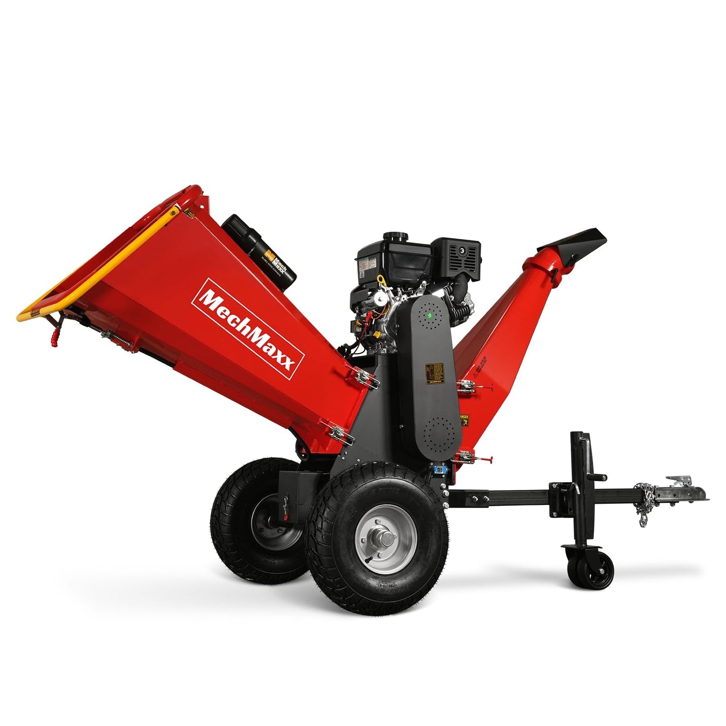 MechMaxx 6 inch B&S 408cc 14hp Gas Powered Wood Chipper Shredder Mulcher with Towbar, 6" Max Chipping Diameter Capacity,with Emergency Stop Button&Stop Bar,Model P4206 Red