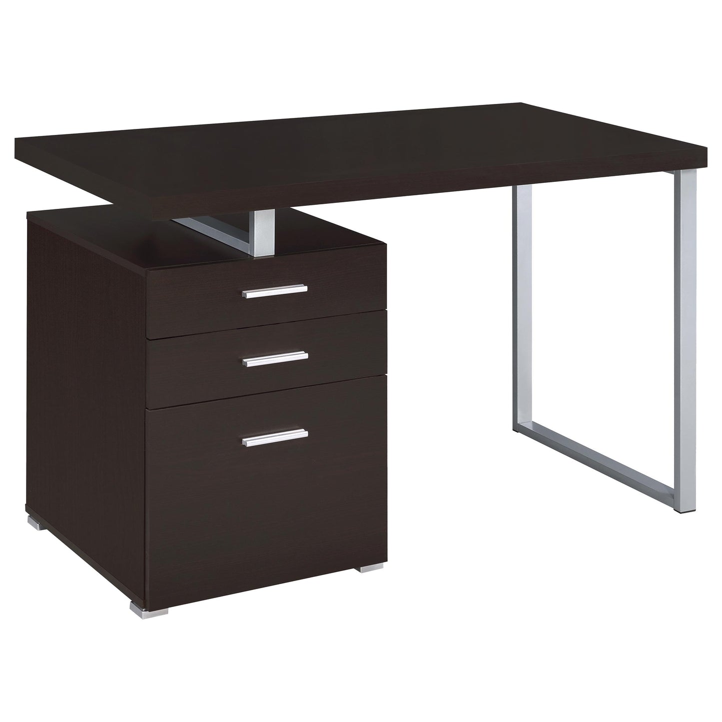 Coaster Home Furnishings Brennan Modern Contemporary Home Office 3-Drawer Writing Desk with Drawers Computer Desk Study Table File Cabinet Storage Silver Metal Frame Cappuccino Brown 800519