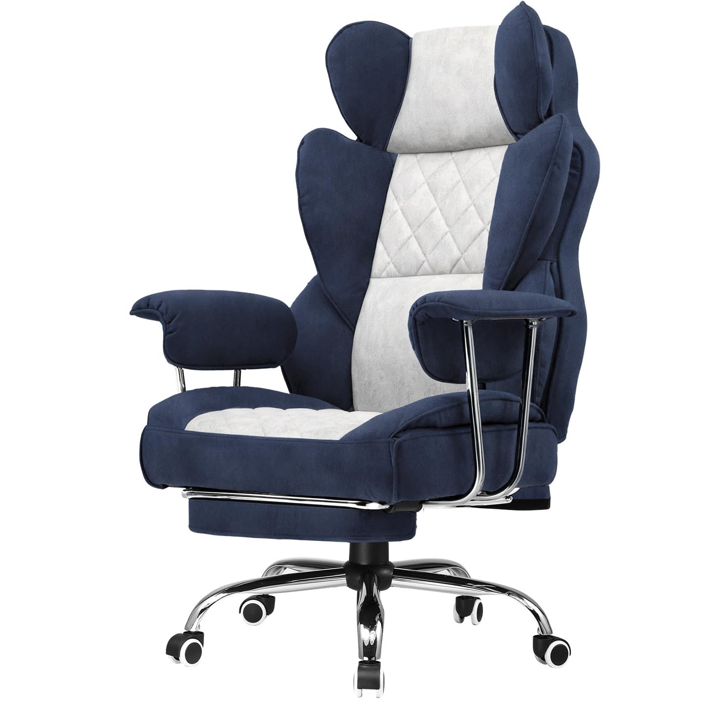 GTPLAYER Gaming Chair,Office Chair with Pocket Spring Lumbar Support, Ergonomic Comfortable Wide Office Desk Computer Chair with Outward Fixed Soft Armrests and Footrest (Fabric, Dark Blue & White)