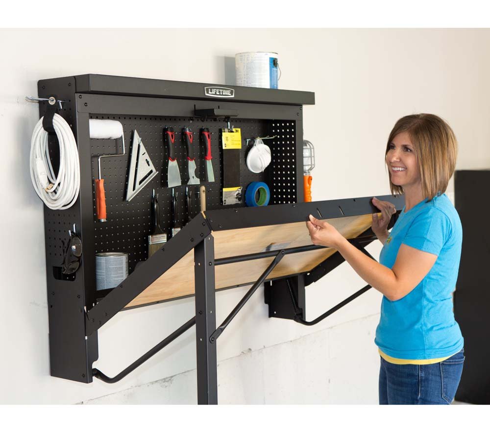 LIFETIME Products Wall Mounted Work Table, 4', Wood Varnish (80421)
