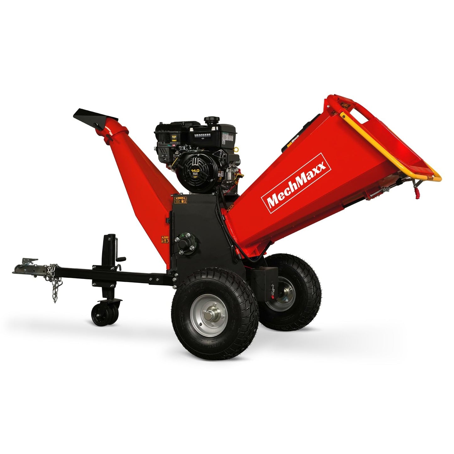 MechMaxx 6 inch B&S 408cc 14hp Gas Powered Wood Chipper Shredder Mulcher with Towbar, 6" Max Chipping Diameter Capacity,with Emergency Stop Button&Stop Bar,Model P4206 Red