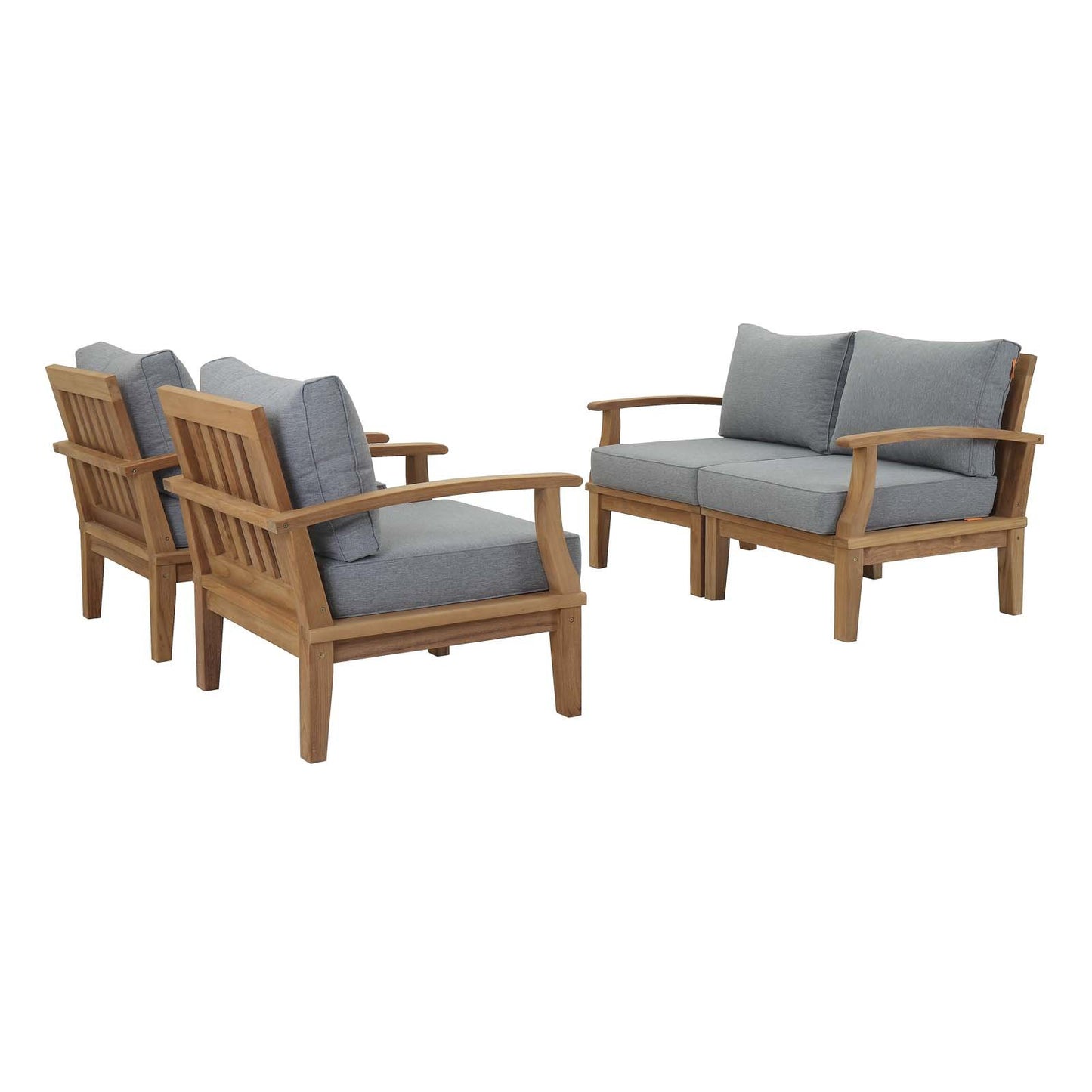 Modway EEI-1818-NAT-GRY-SET Marina Premium Grade A Teak Wood 4-Piece Outdoor Patio Furniture Set, Natural Gray