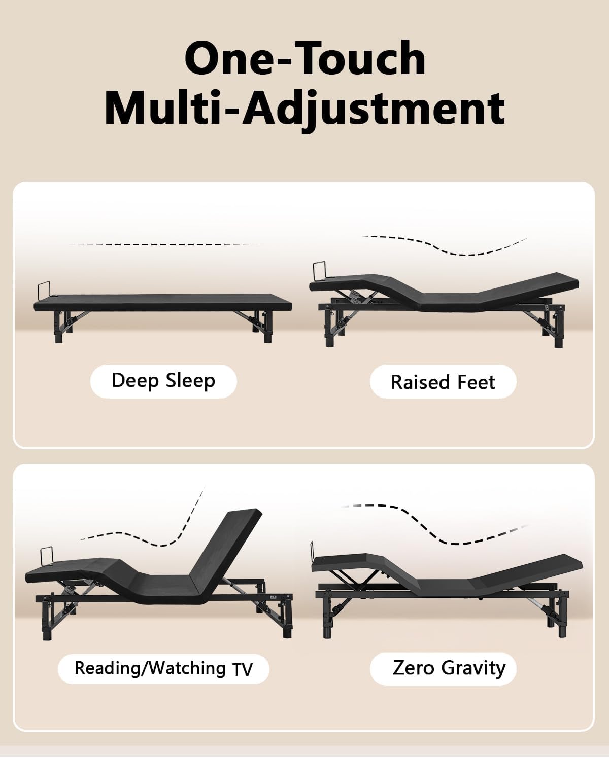Mixcous Adjustable Bed Base Queen Size with Zero Gravity & Anti-Snore, Electric Bed Frame with Head & Foot Incline, Quiet Motor, Wireless Remote, Heavy Duty Metal Frame, Easy Assembly