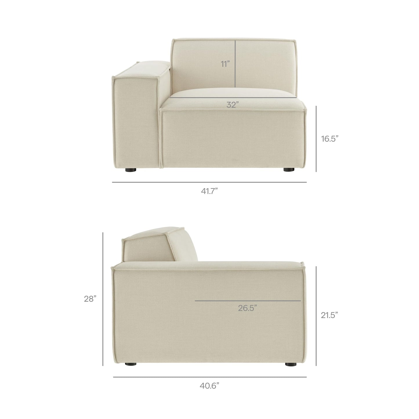 Modway Restore Performance Fabric Upholstered 3-Piece Modular Sofa Set in Ecru - Low Profile Sectional Sofa with Coil Seat Support and French Piping