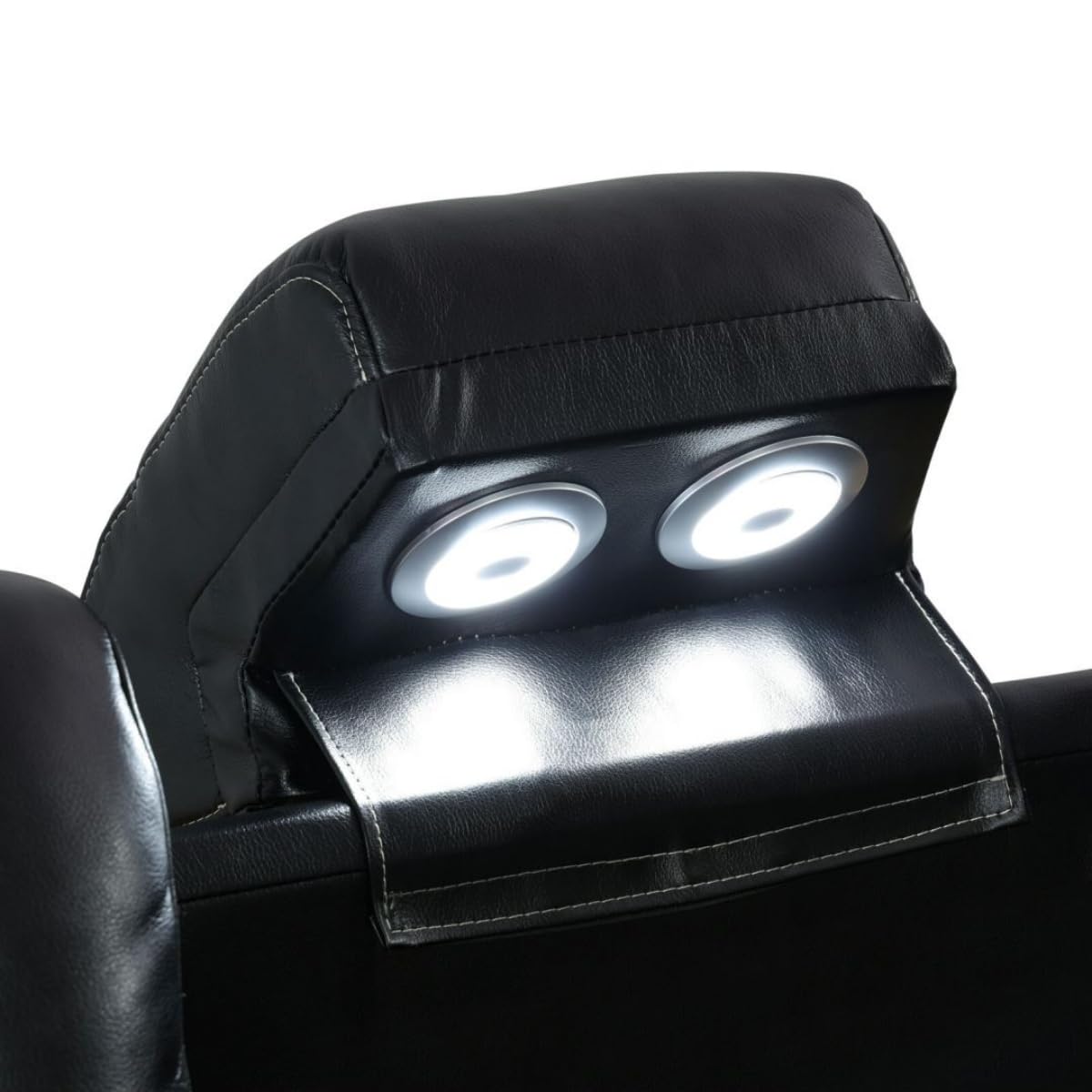 Electric Power Recliner Sofa Living Room Furniture, Comfy Home Theater Breathing Leather Seating with USB 2.0 Charging Ports, LED Light Strips, Fold-Down Table & Wireless charging device (Black)
