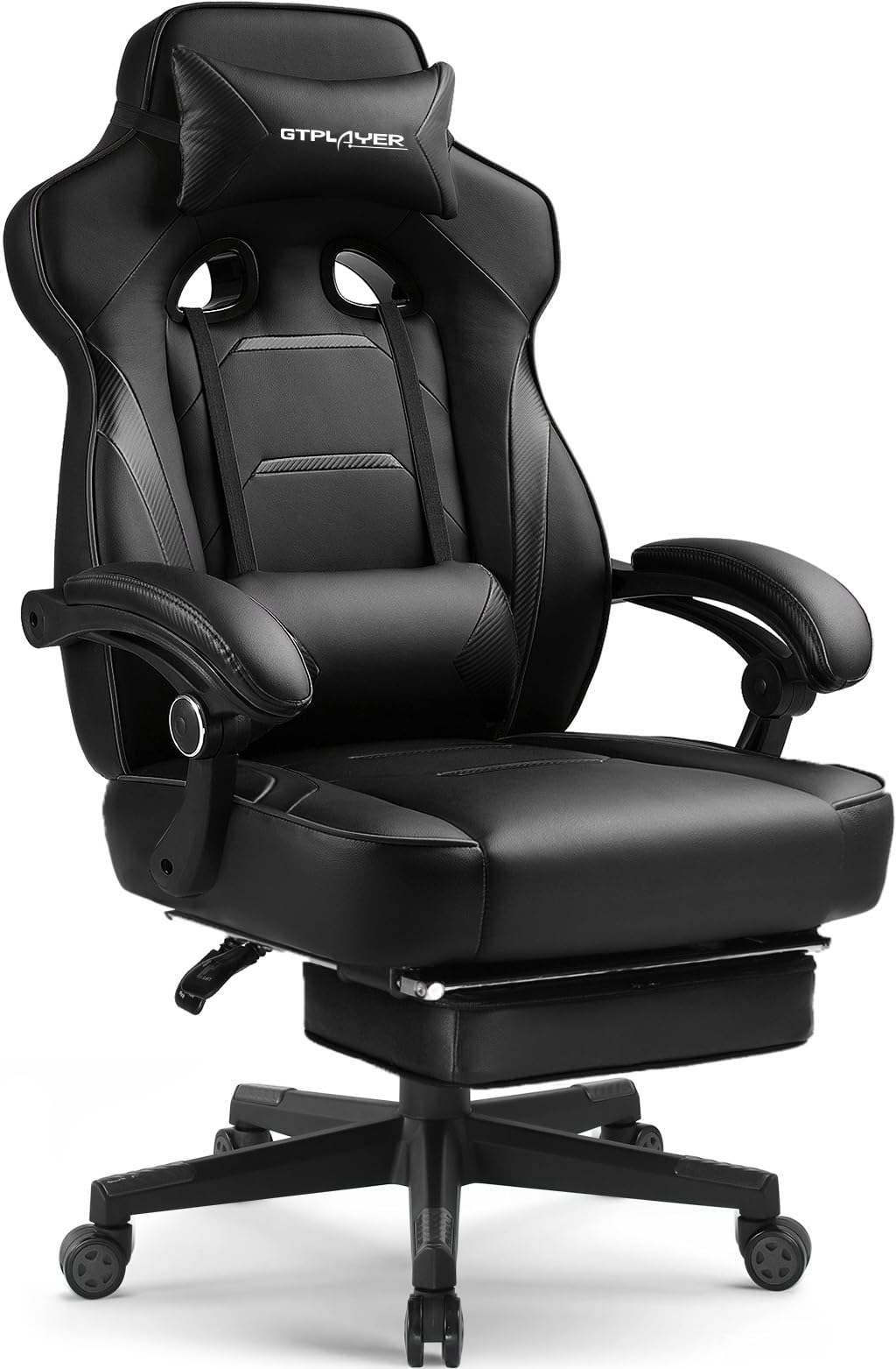 GTPLAYER Gaming Chair with Footrest, Big and Tall Game Chair 350lb Racing Style Computer Chair, Ergonomic Executive Office Chair High Back with Lumbar Support and Recliner, Black