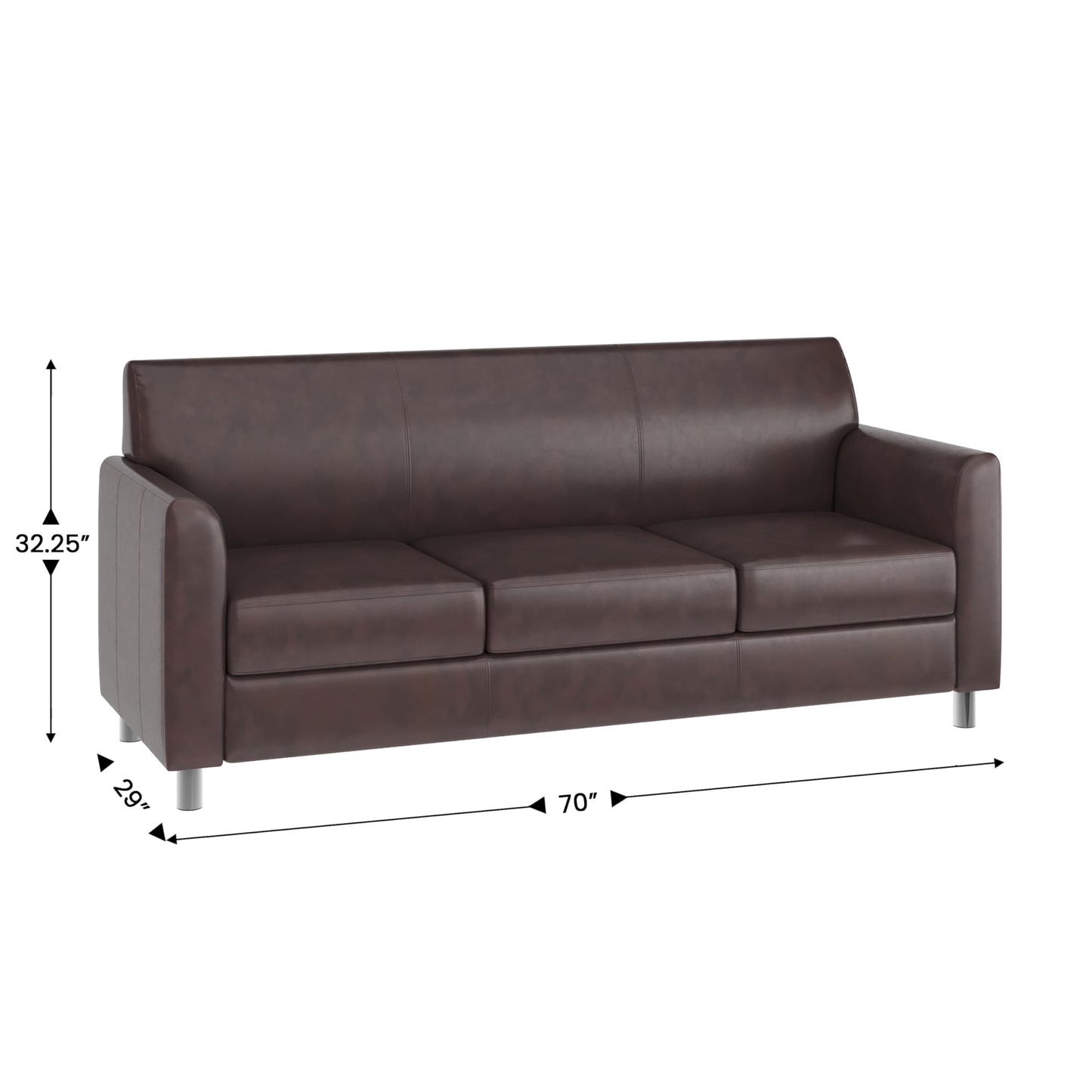 Flash Furniture Hercules Diplomat Side Reception Sofa with Chrome Legs, Lobby Chair with Cushions and Flared Arms, Brown LeatherSoft