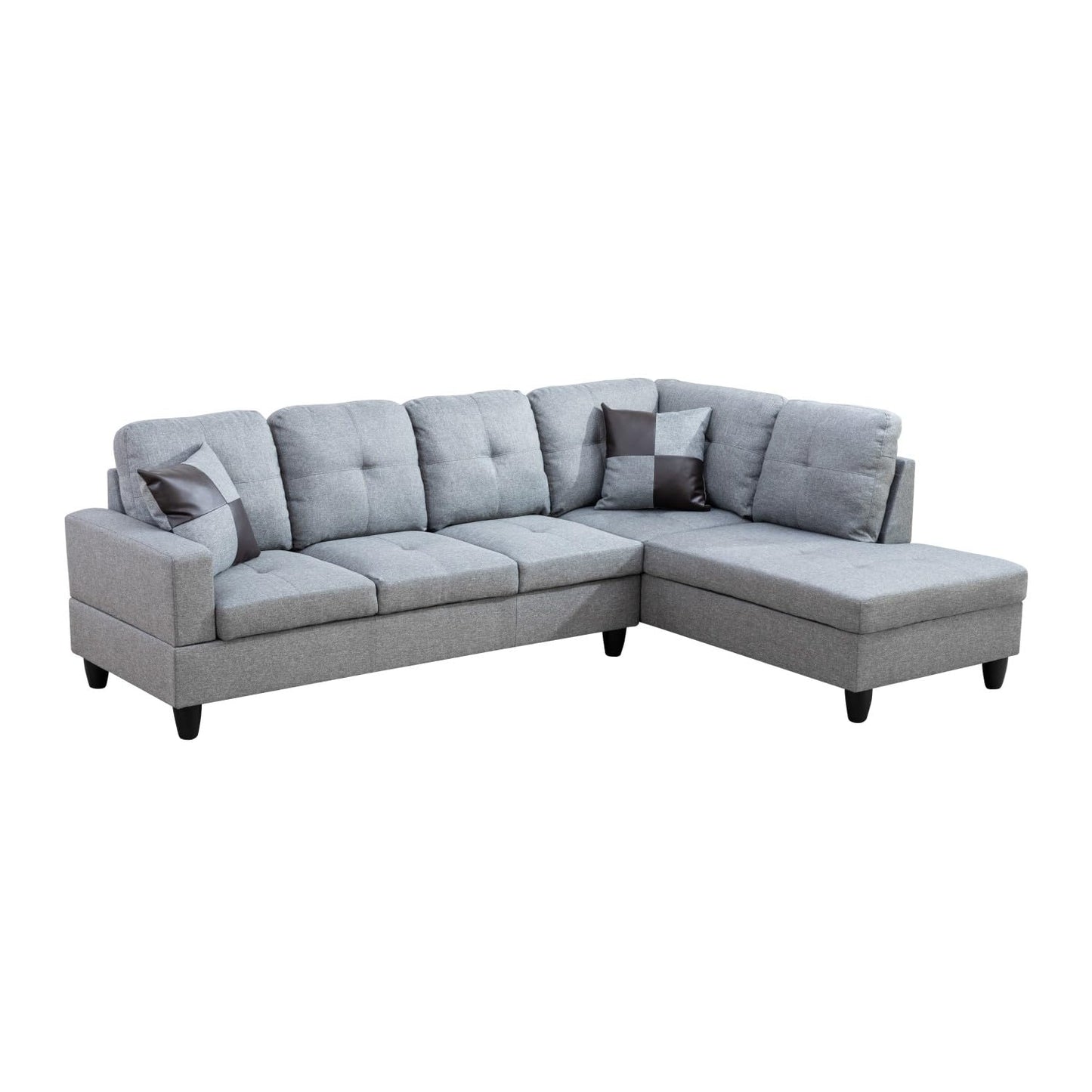 UOCFYK Sectional Sofa Couch with Right Chaise, Linenl L Shaped Couches for Living Room, Office, Apartments, Small Space, Grey