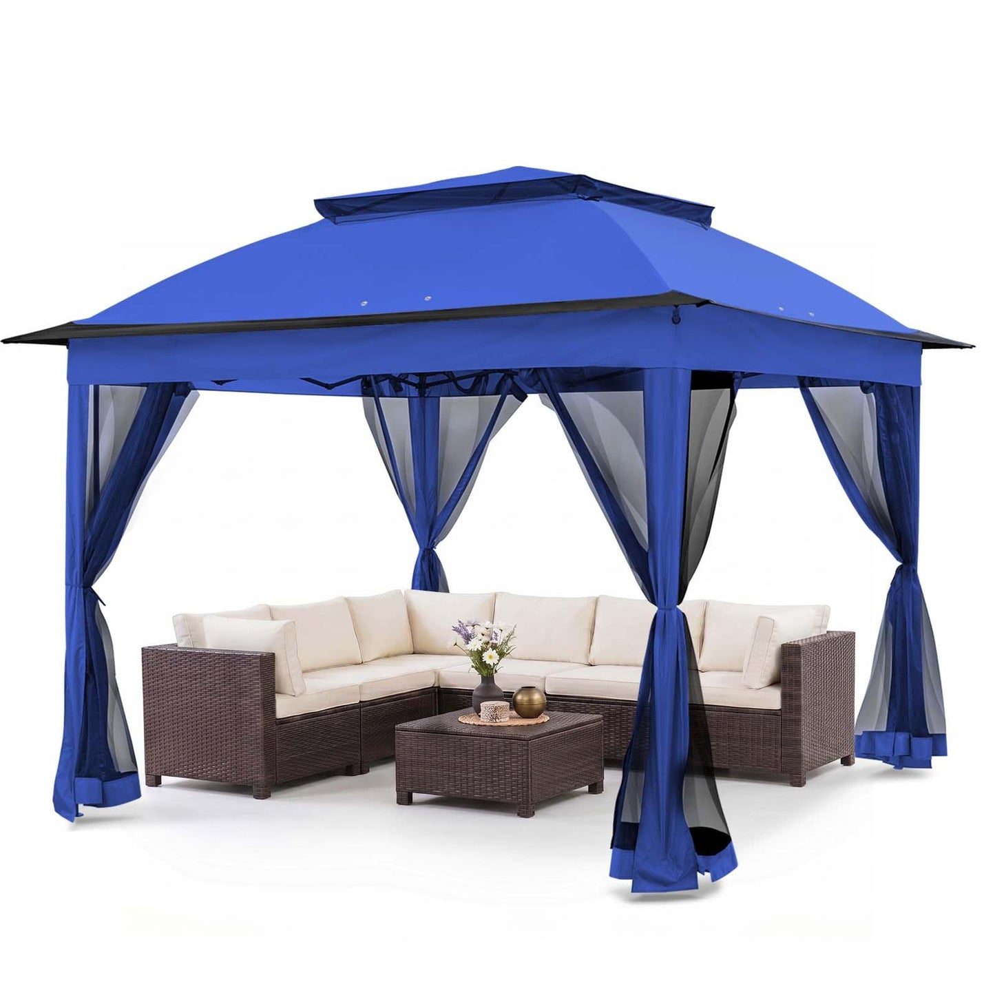 COOS BAY 11x11 Pop Up Gazebo with Mesh Netting, Instant Outdoor Canopy Tent, Water Resistant Shelter with UPF 50+ UV Protection, 121 Sq Ft Coverage, Blue