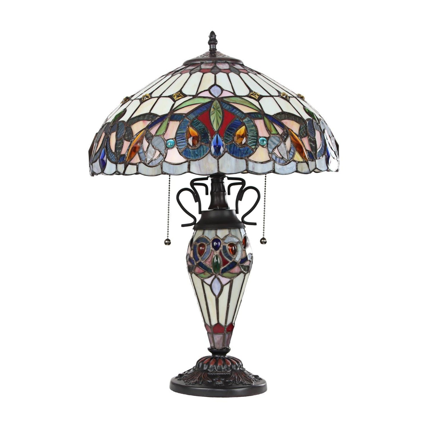 Chloe Lighting Tiffany-Style Table Lamp, 3 Light, Dark Bronze, 16in Wide, Multicolor Glass, Model CH3T353BV16-DT3