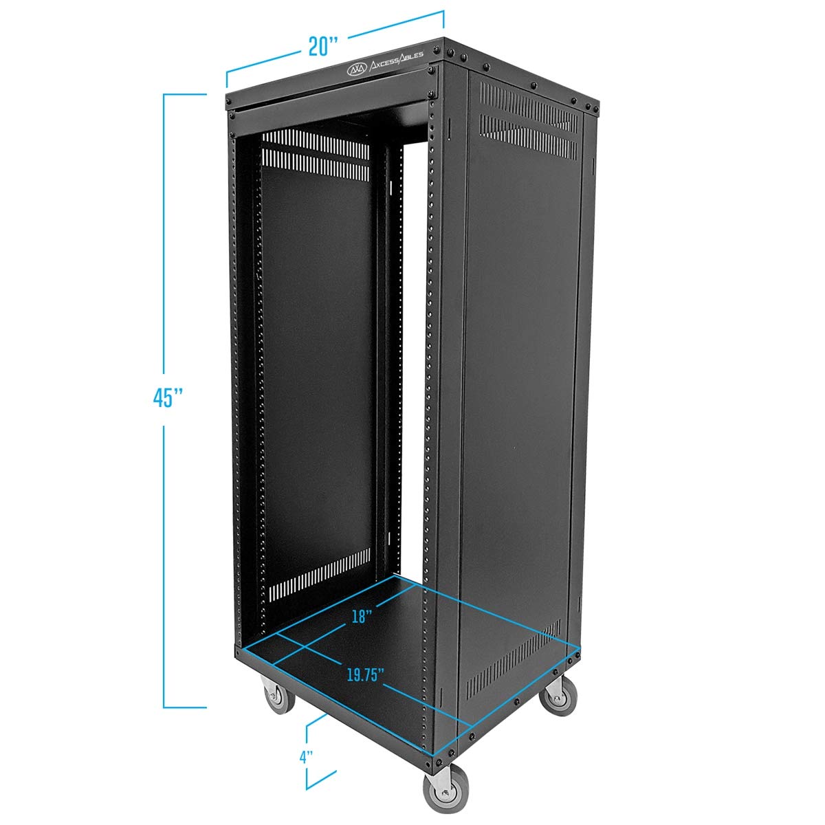 AxcessAbles 22U 19-Inch Rolling IT Server Rack 550LB Heavy Duty Open Frame with Removable Side Panels Large 3-Inch Locking Casters for Servers Networking and Rackmount Gear Includes 5mm and 6mm Screws