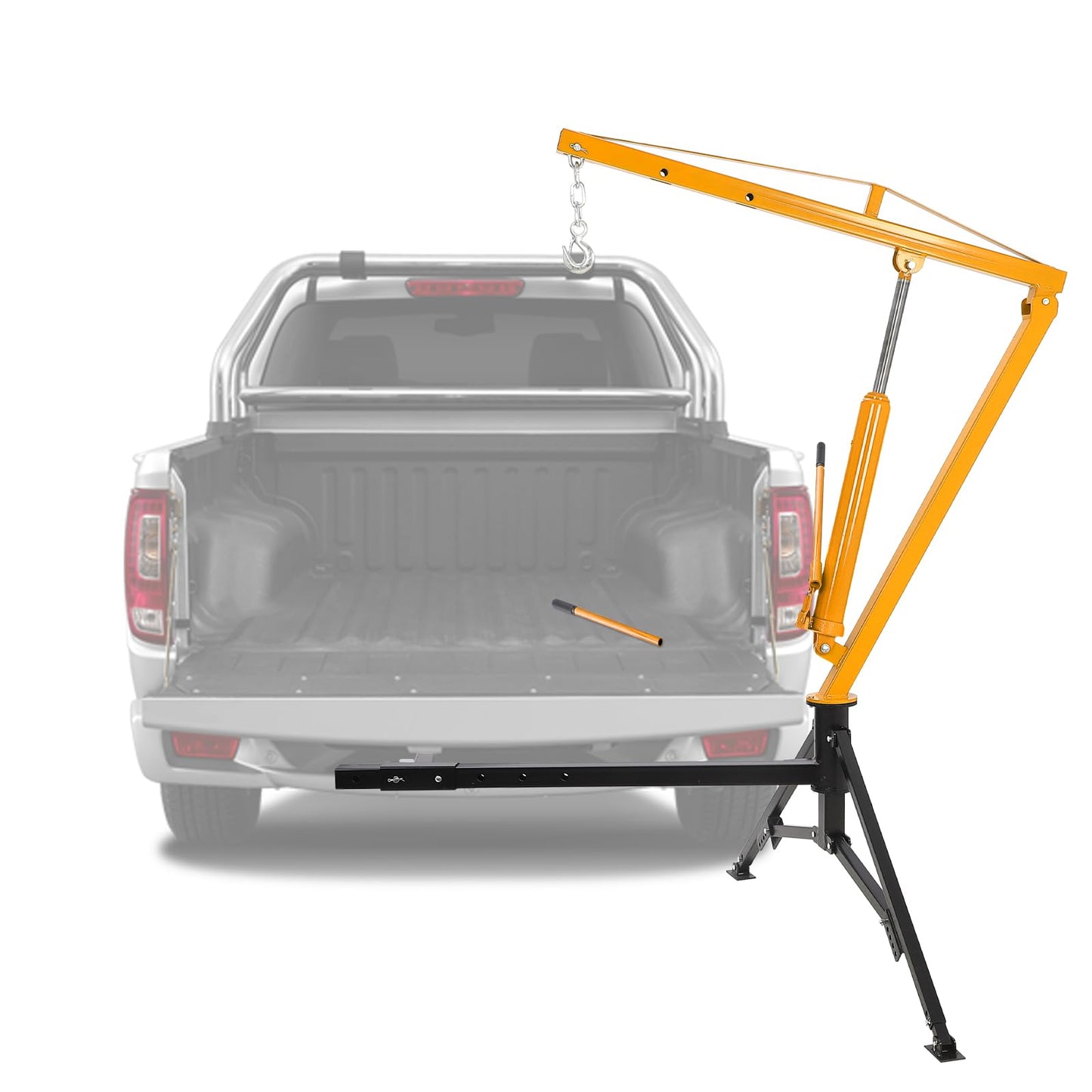 PeakPursuit 1000 LBS Receiver Hitch Crane, Hydraulic Swivel Pickup Truck Crane with 3 Adjustable Boom Options, Heavy Duty Hitch Mounted Crane for Workshop Construction Agriculture Logging, Yellow