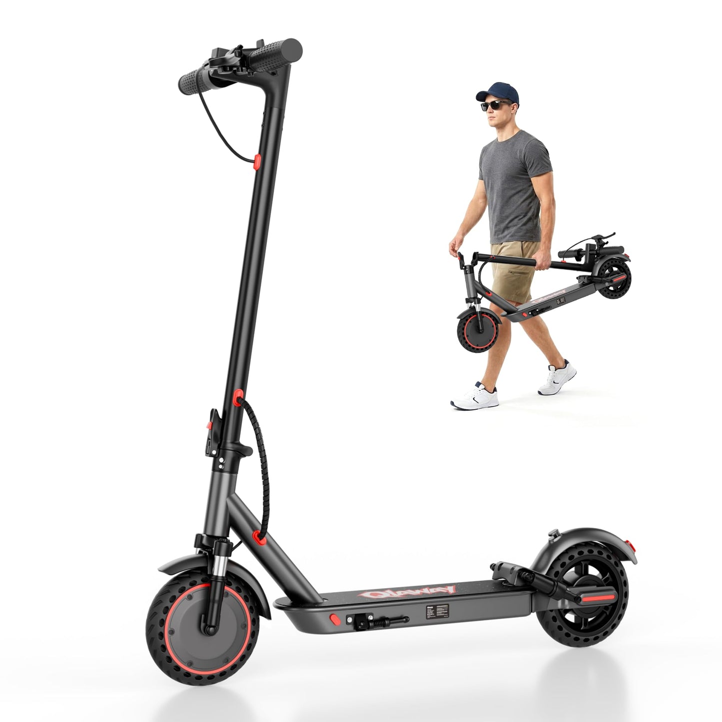 Qlaway 8.5" Electric Scooter for Adults Dual Shock absorbers 19 MPH 350W Motor,Four Modes E Scooter 15 Miles Range, Foldable,APP Control