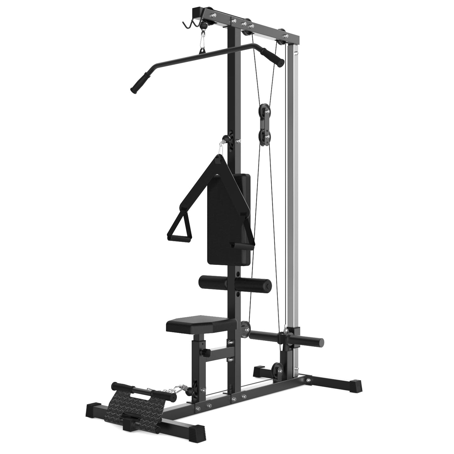 Patikuin LAT Pulldown & Row Machine - Dual Pulley Cable System for Home Gym - Adjustable Leg Support - 20 Height Levels - 400LB Capacity - Full Black