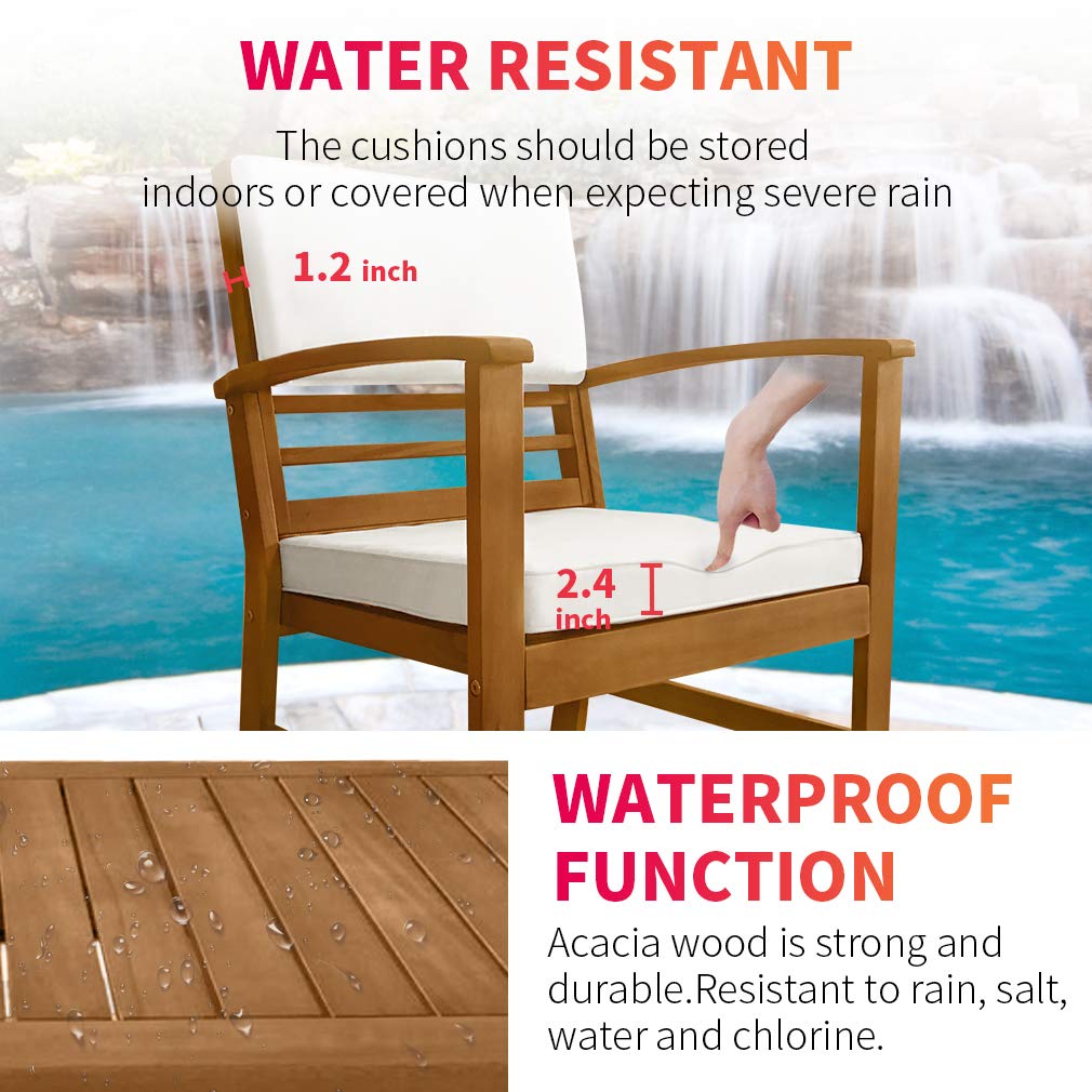 FDW 4-Piece Patio Conversation Set Acacia Wood Outdoor Sofa & Chairs with Coffee Table, Water-Resistant Cushions for Backyard, Garden, Balcony, Porch, Deck, Poolside, Beach Chat Set