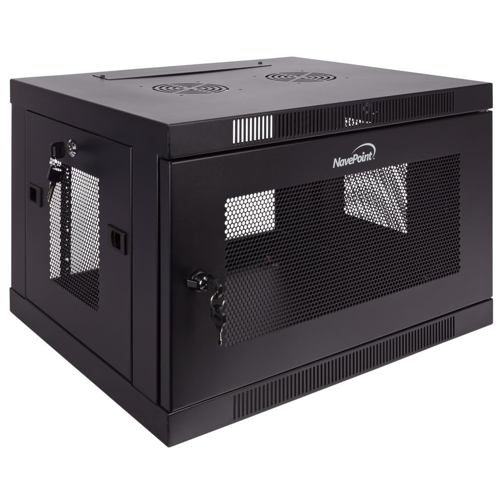 NavePoint 9U Server Cabinet Wall Mount Rack Enclosure with Perforated Door, Locking, Removable Side Panels – 9U Network Cabinet 23.6” Wide, 19 Inch Server Rack for IT and A/V Equipment