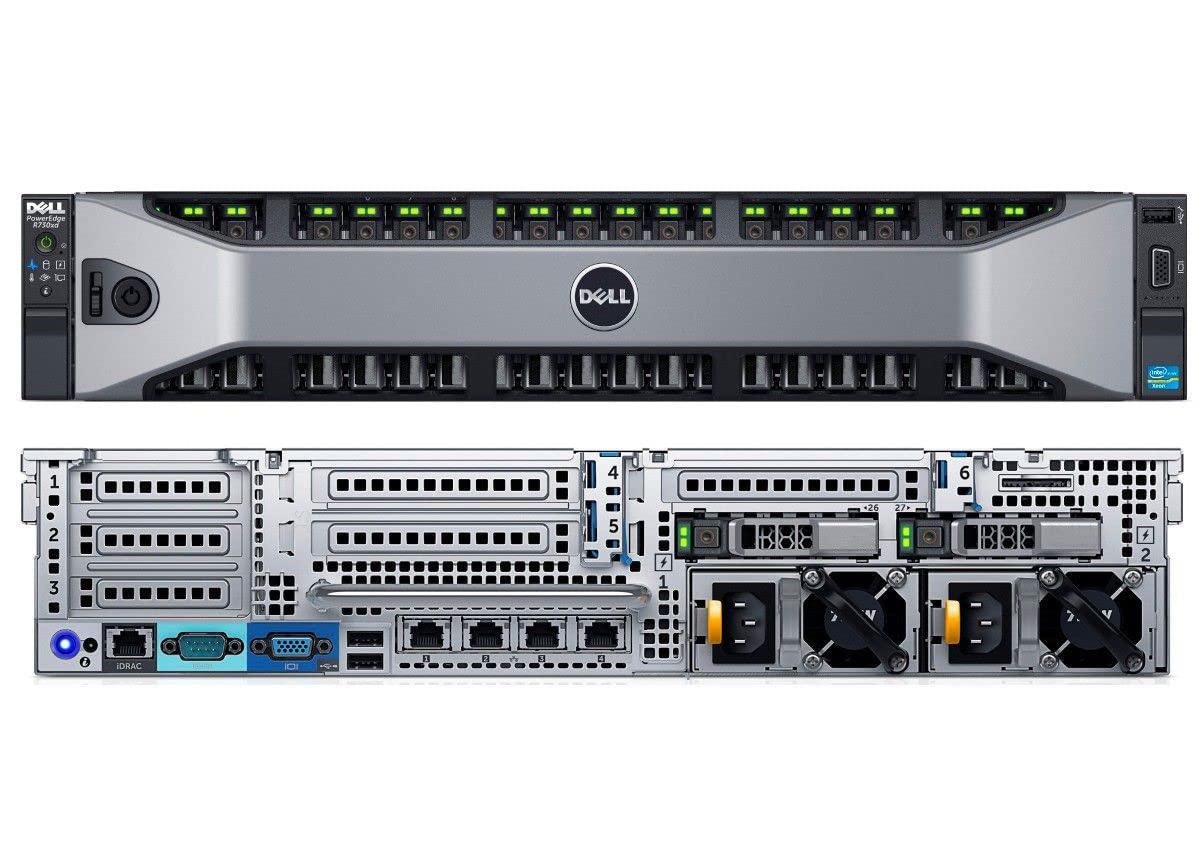 Dell PowerEdge R730xd Server 24B SFF 2U, 2X Intel Xeon E5-2690 v4 2.6Ghz (28-cores Total), 128GB DDR4 RAM, 4X 1.2TB 10K SAS 2.5” 12Gb/s HDD, H730P 2GB RAID, NIC 10Gb + I350 1Gb (Renewed)