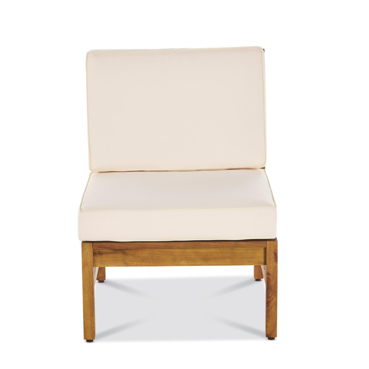 Christopher Knight Home Illona Outdoor 5 Seater V-Shaped Acacia Wood Sofa Set with Square Fire Table and Tank, 23.75 "W x 28 "D x 32.75 "H, Teak + Cream + Light Gray