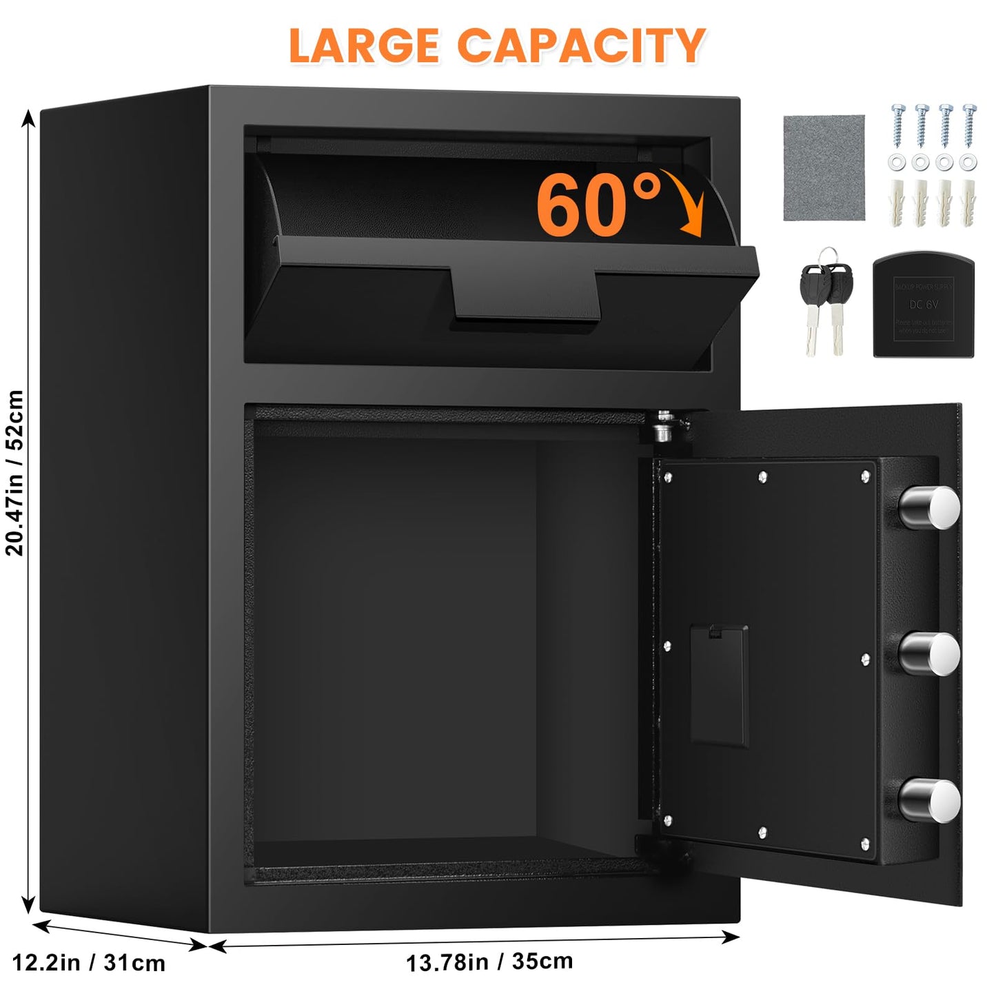 2.8 Cubic Drop Safe for Business, Anti-Theft Drop Slot Safes for Money with Digital Combination Lock & Spare Keys, Cash Depository Safe with Drop Box for Home Retail Store Business