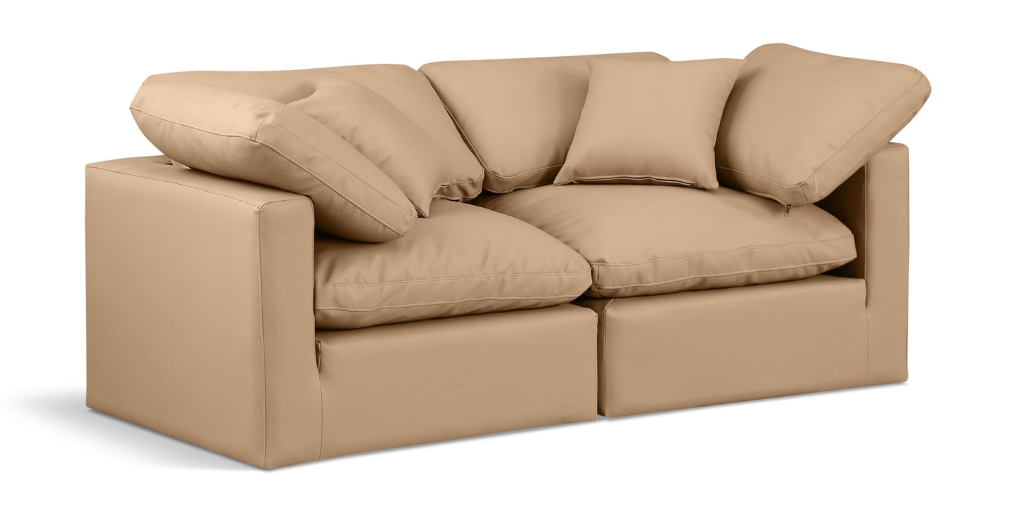 Meridian Furniture 146Tan-S70 Indulge Collection Modern | Contemporary Modular Sofa with Soft Tan Durable Vegan Leather, Fiber-Filled Cushions, Modular, 70" W x 35" D x 32" H, Tan