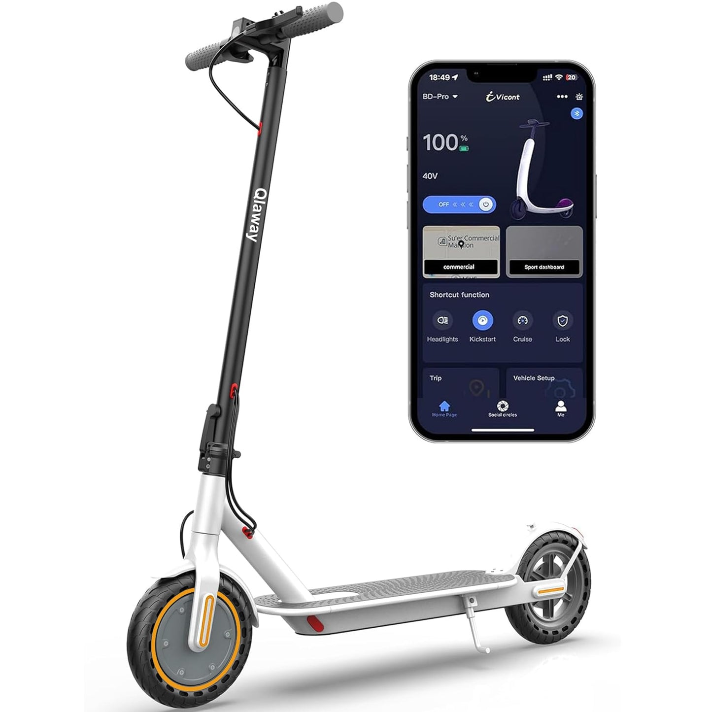 Qlaway 8.5" E Scooter for Adults Aluminum Alloy Frame 19 MPH 350W Motor 288.6WH Battery, Motorized Scooter Up to 22 Miles Range, Foldable Bearing 265 LBS/APP Control