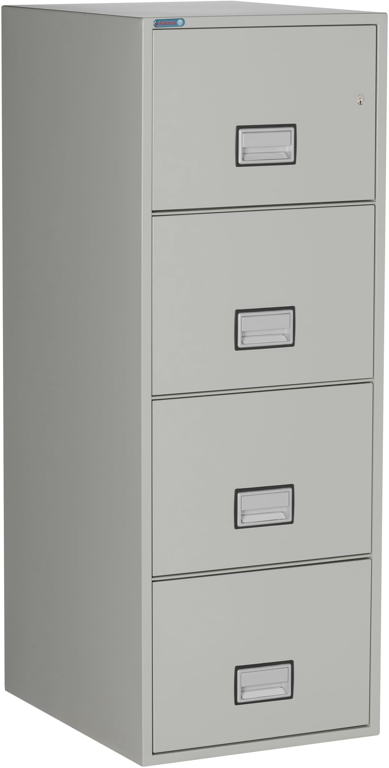 Phoenix Safe 25 inch 4-Drawer Vertical Fireproof File Cabinet – Legal and Letter Size Filing – Key Lock – Water Resistant Seal – Fire and Impact Rated – Light Gray Finish – Model LGL4W25LG
