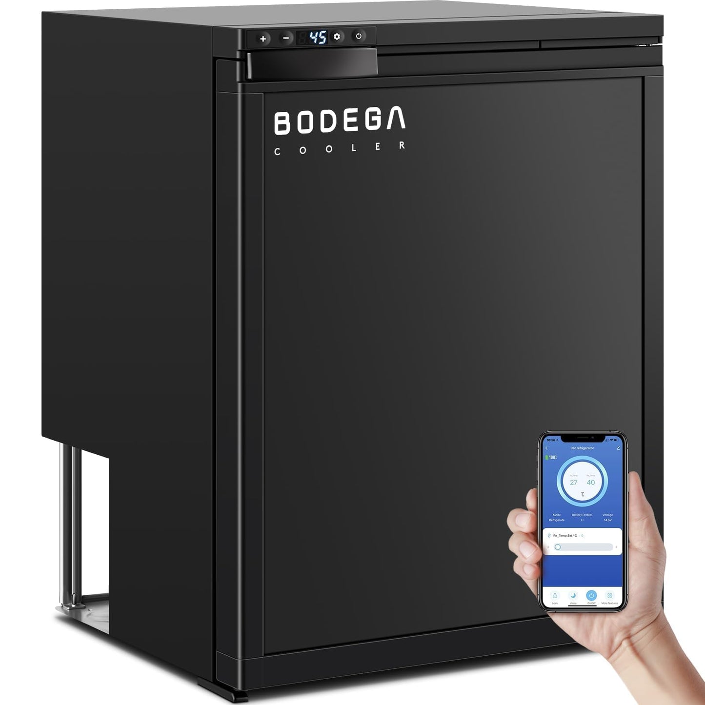 BODEGACOOLER 12-Volt Refrigerator, 65L(2.3cu.ft) RV Fridge Freezer with APP Control & Child Lock, Travel Compressor Cooler -4℉-46℉, 12/24V DC for Truck, RV, Camping