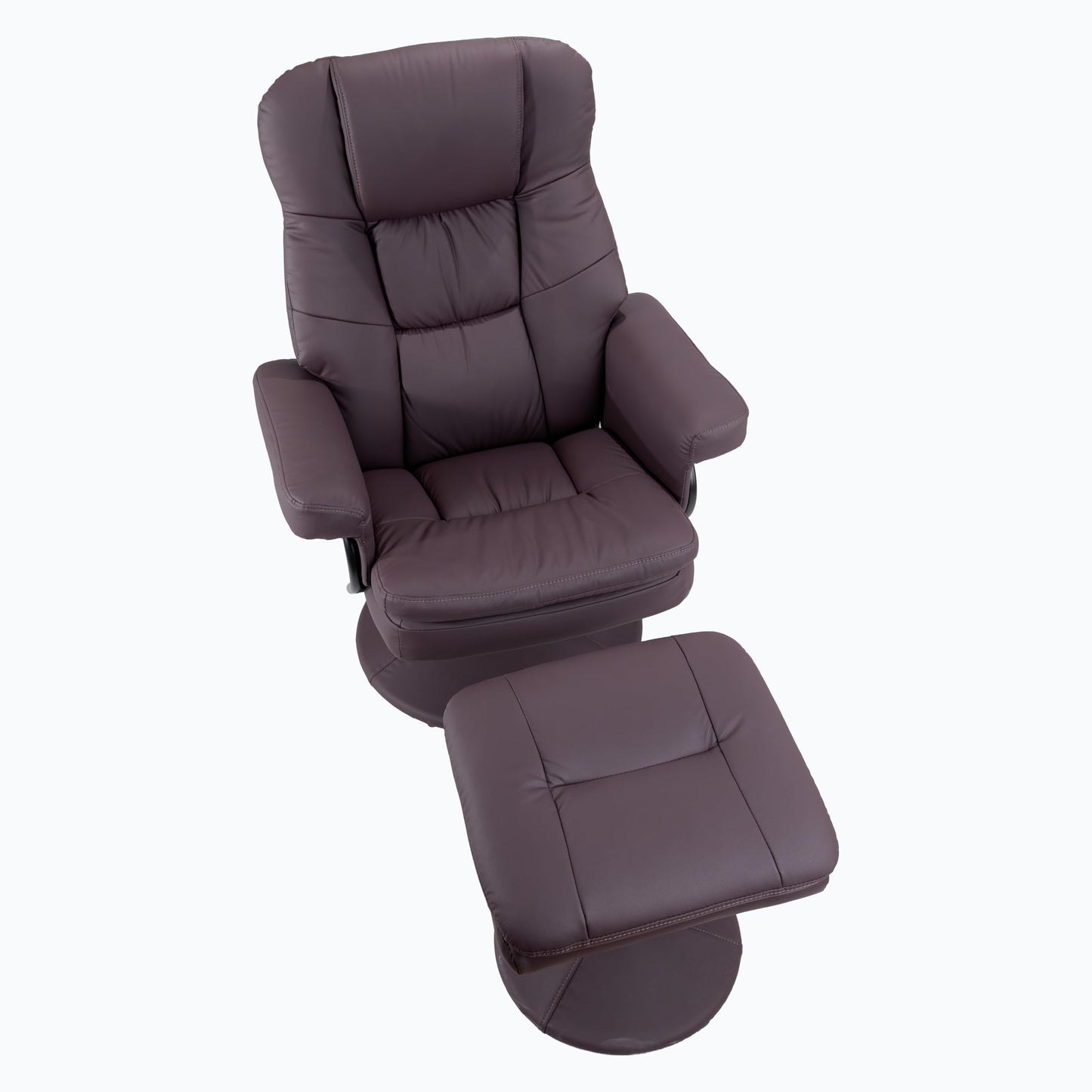 KEIKI Swivel Recliner with Ottoman Chair, Modern Cat Scratch Faux Leather Upholstered Manual Push Back 360° Swivel Chair, Ergonomic Lounge Footrest for Living Room Bedroom Reading Home Office, Brown